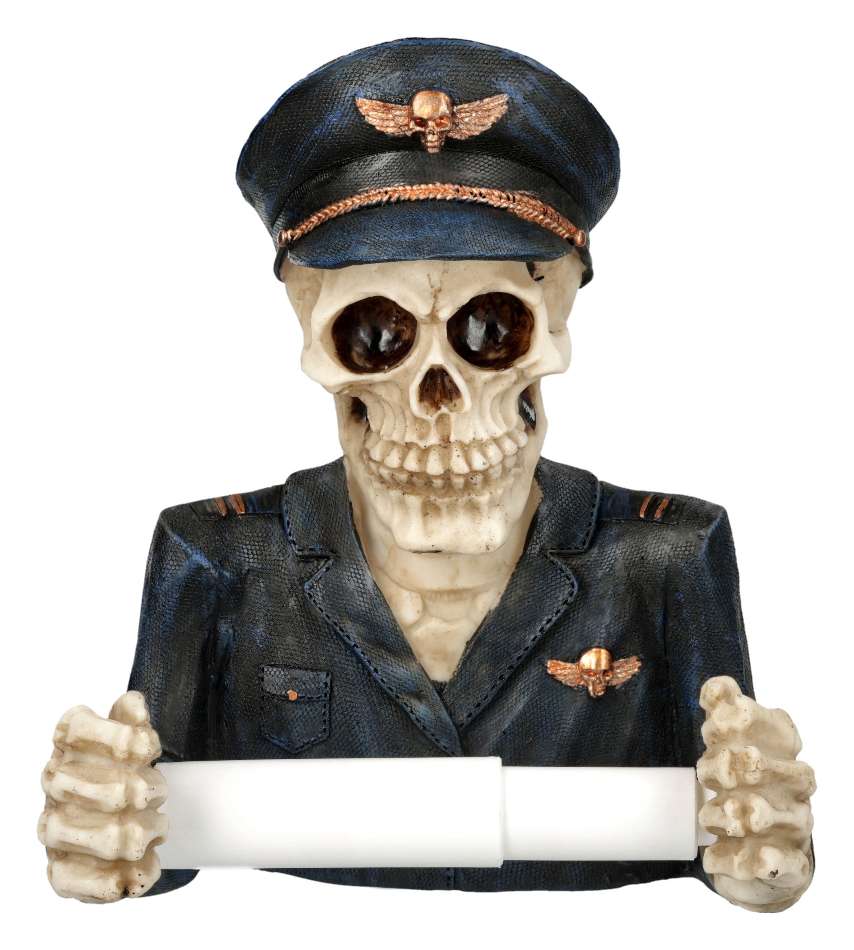 Figuren Shop GmbH Toilettenpapierhalter Skelett Pilot Toilettenpapierhalter – WC Halter Figur Horror Deko 21cm