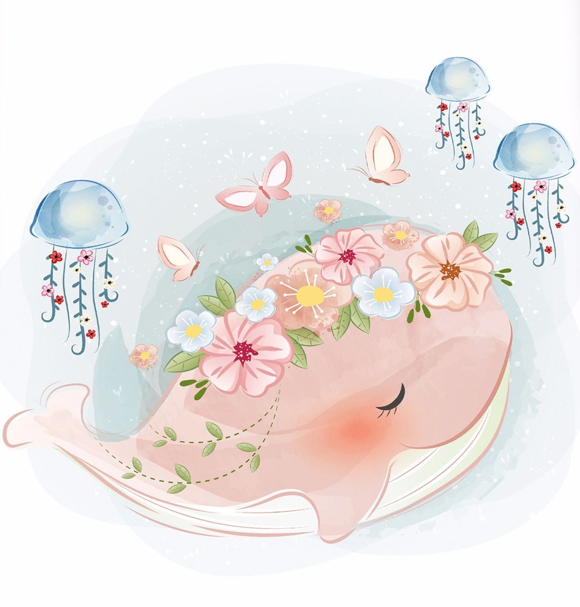 Herding Babybettwäsche 100x135cm Wal Qualle Rosa Hellbau, Renforcé, 2 teili günstig online kaufen