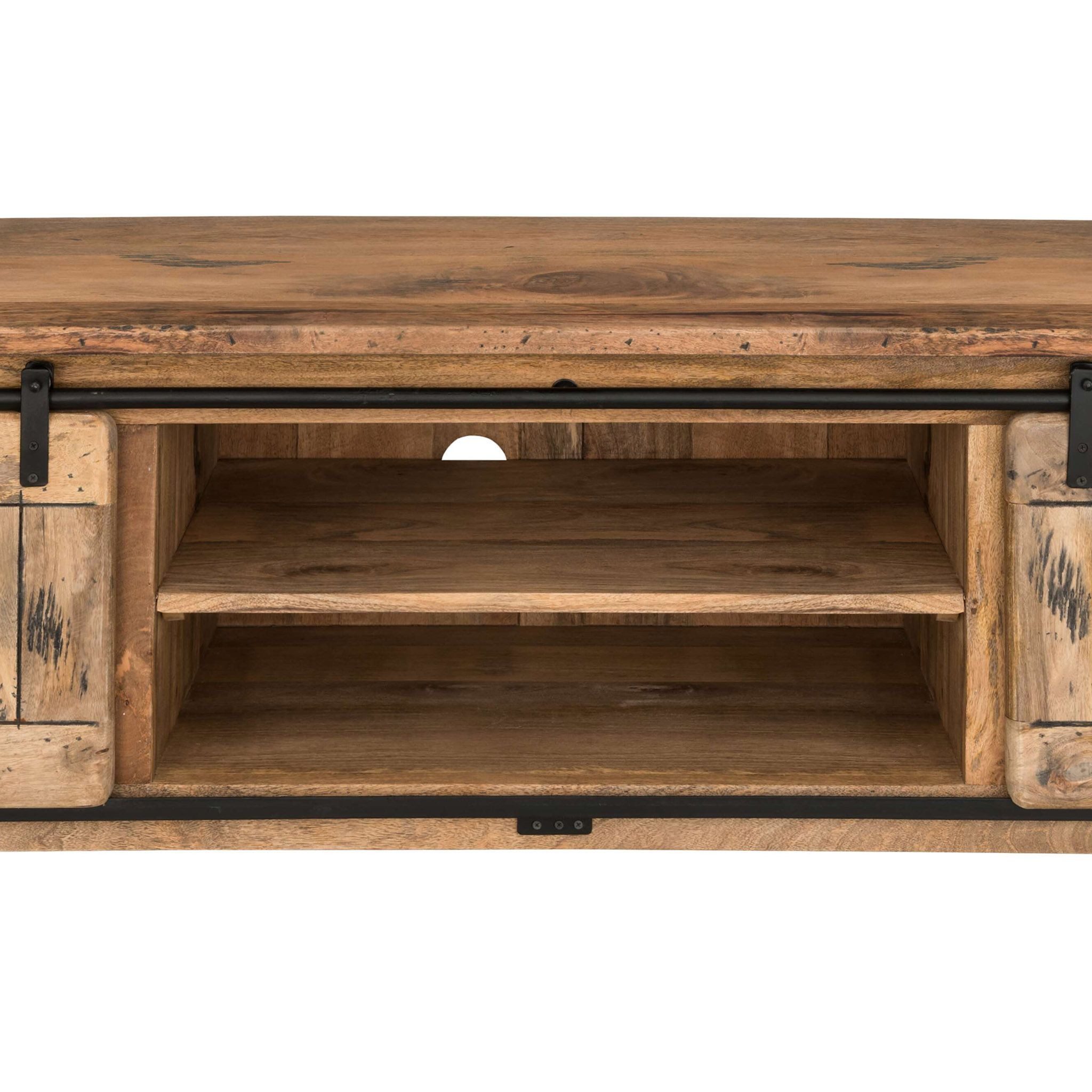 bene living TV-Board Florenz Vintage - 180 cm - Mangoholz (Indoor-Möbelset, 1 St), hochwertiges Massivholz - Schiebetüren und Ablagefächer