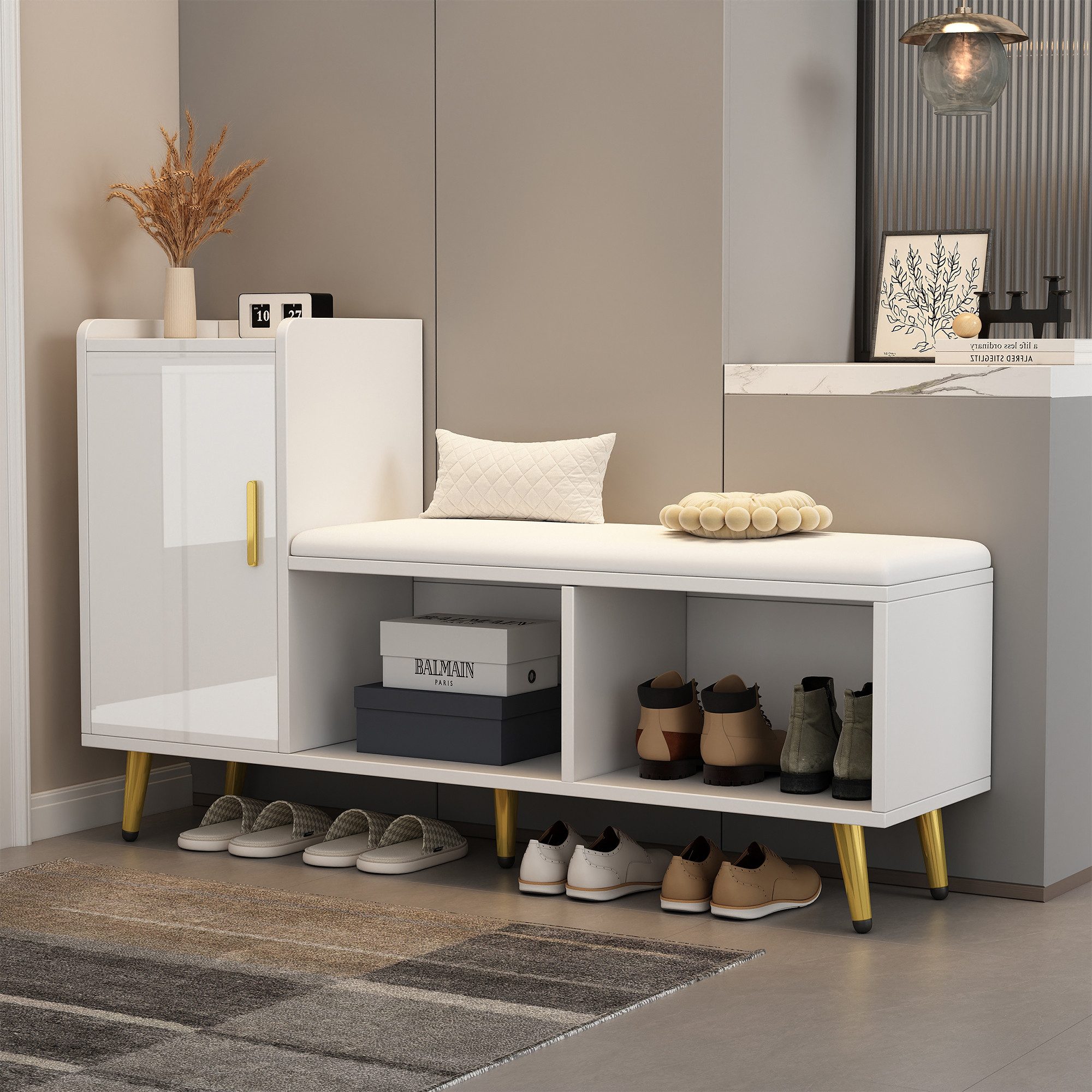 REDOM Schuhschrank Hochglanz Schuhschrank mit Sitzbank (Eingang Schuhschran günstig online kaufen