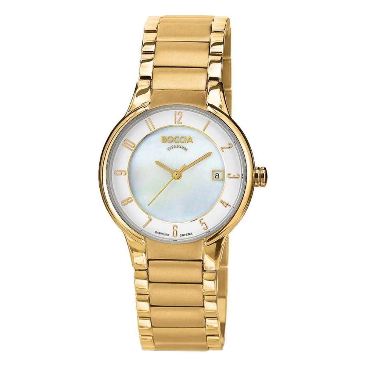 Boccia Quarzuhr 3301-03, Damenarmbanduhr Quarz Titan Goldfarben
