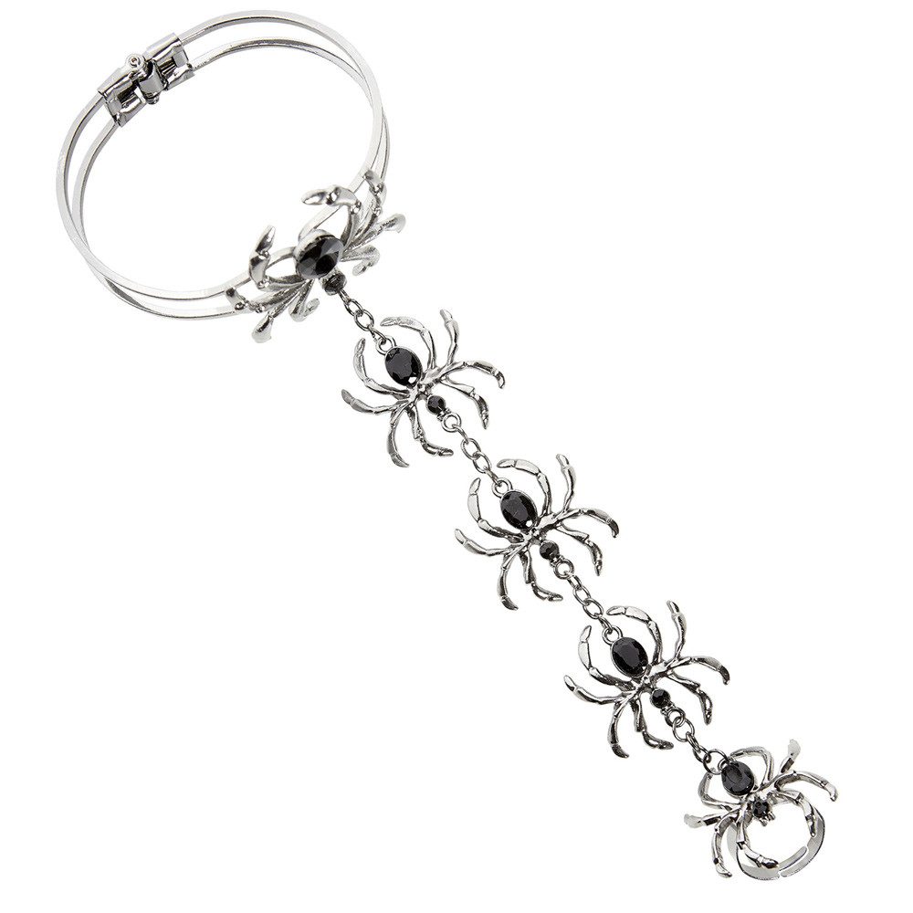 Widmann S.r.l. Kostüm Armband mit Spinnen Ring 09663 - Silber Schwarz