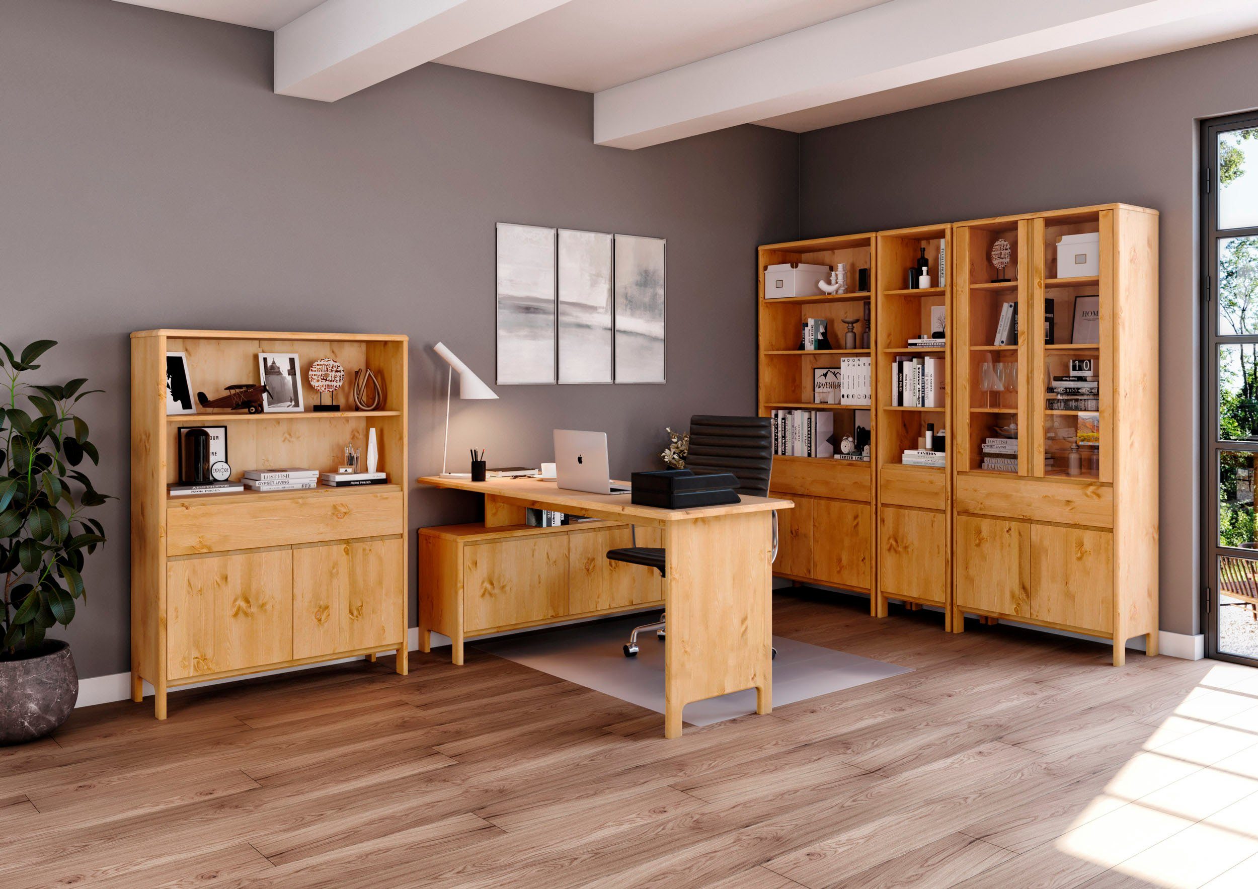 Home affaire Schreibtisch Luven, aus Massivholz, in 2 Breiten, variable Nut günstig online kaufen