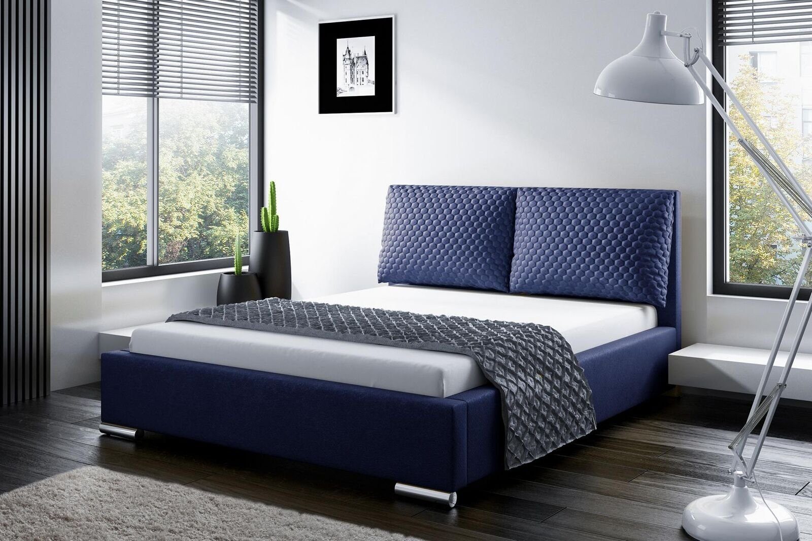 Sparfuchs JVmoebel Bett, Bettrahmen Design Doppel Blau Hotel Modern Schlafzimmer Betten Bett