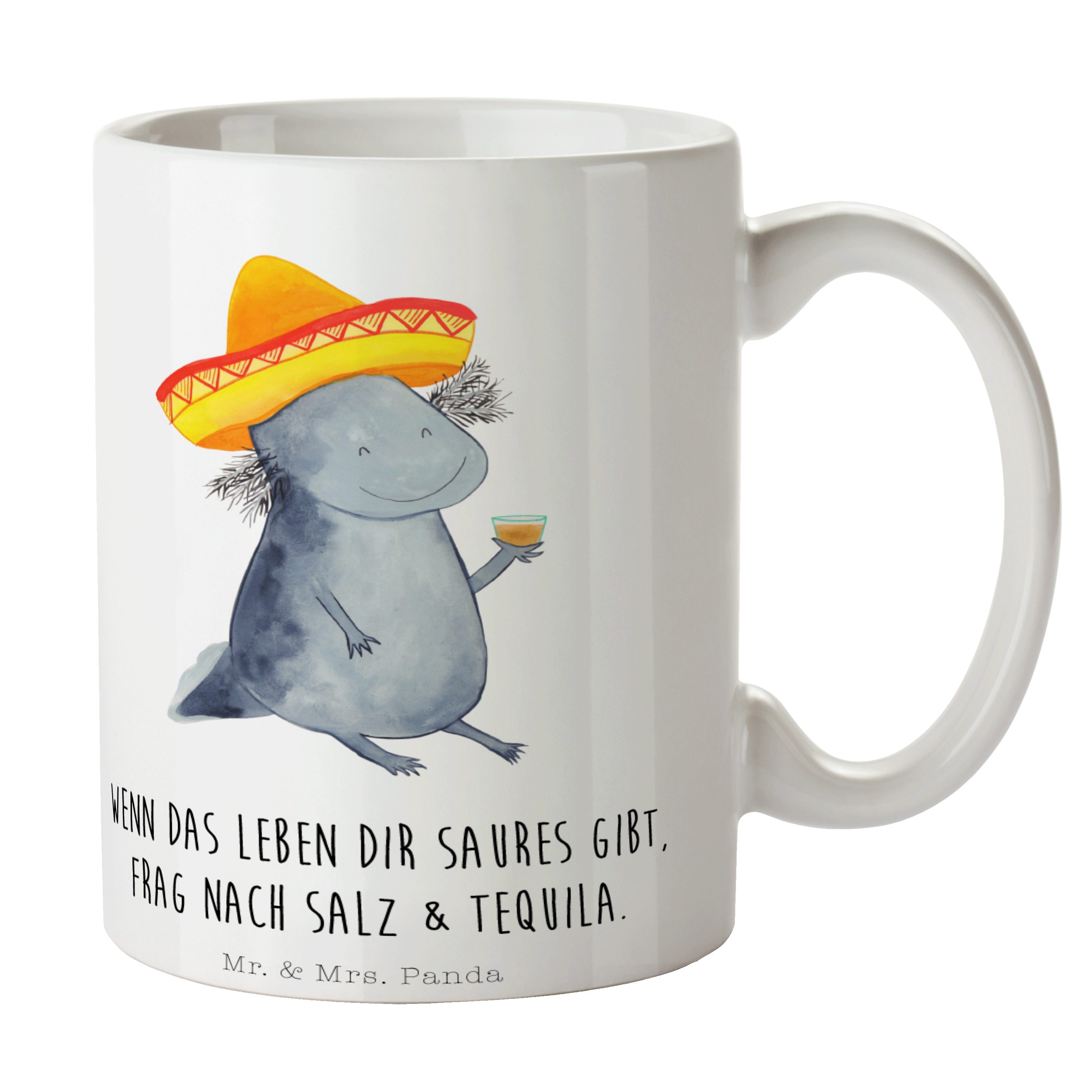 Mr. & Mrs. Panda Tasse Axolotl Tequila - Weiß - Geschenk, Tasse, Urlaub, Geschenk Tasse, Tee, Keramik