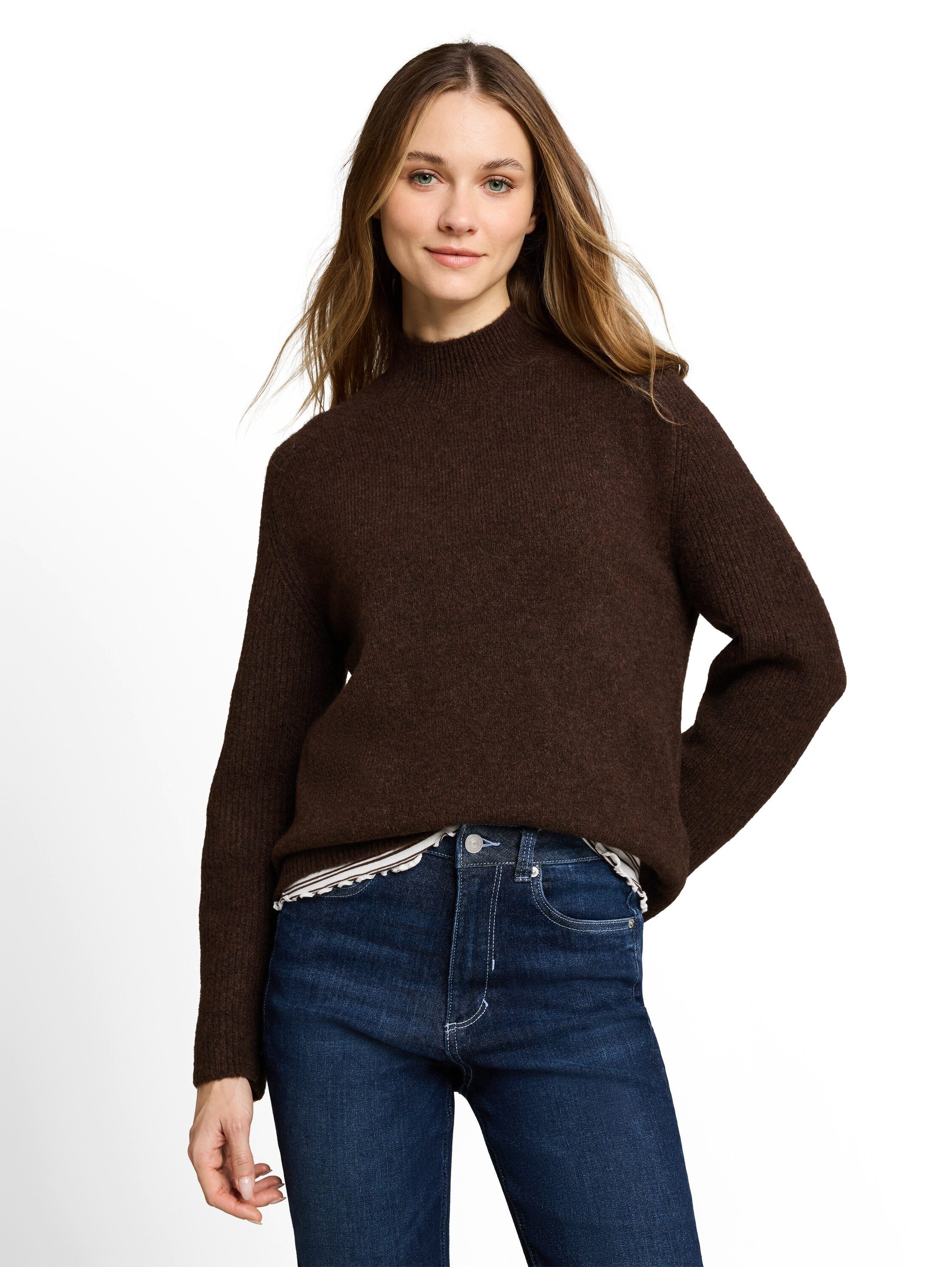 TOM TAILOR Denim V-Ausschnitt-Pullover mit Stehkragen