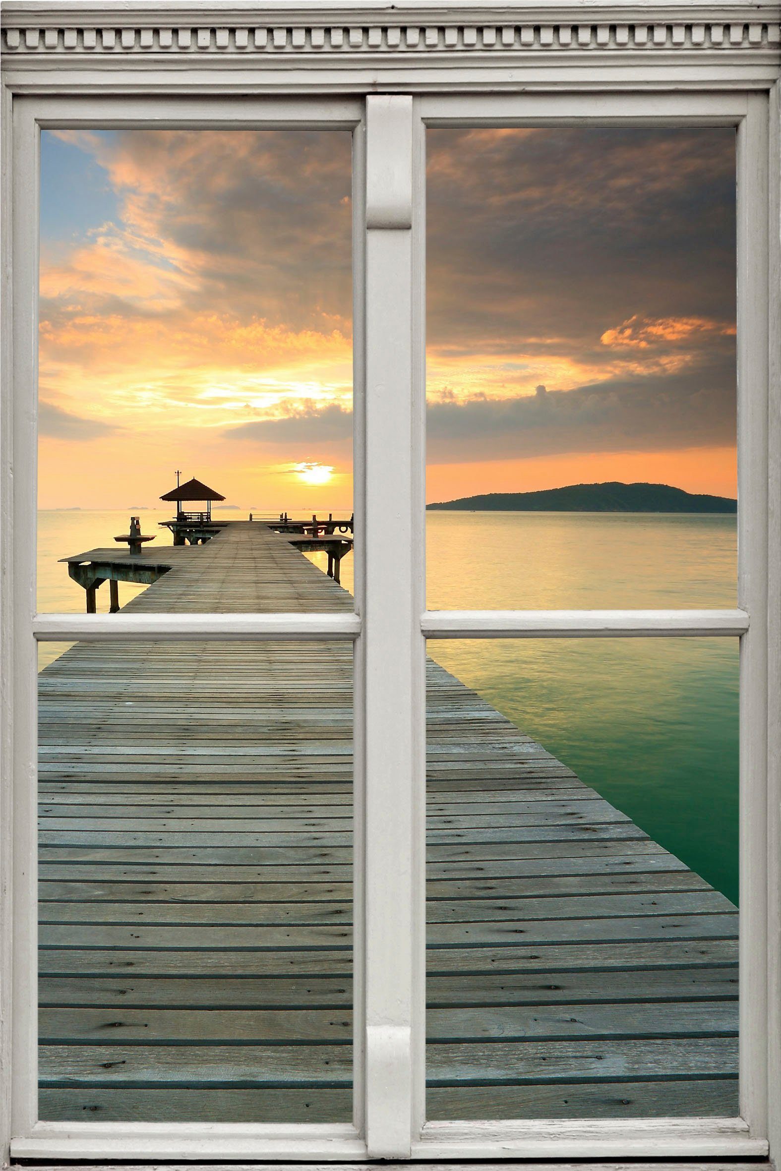 queence Wandsticker Pier, Wandsticker, Wandbild, selbstklebend, 3D, Fenster