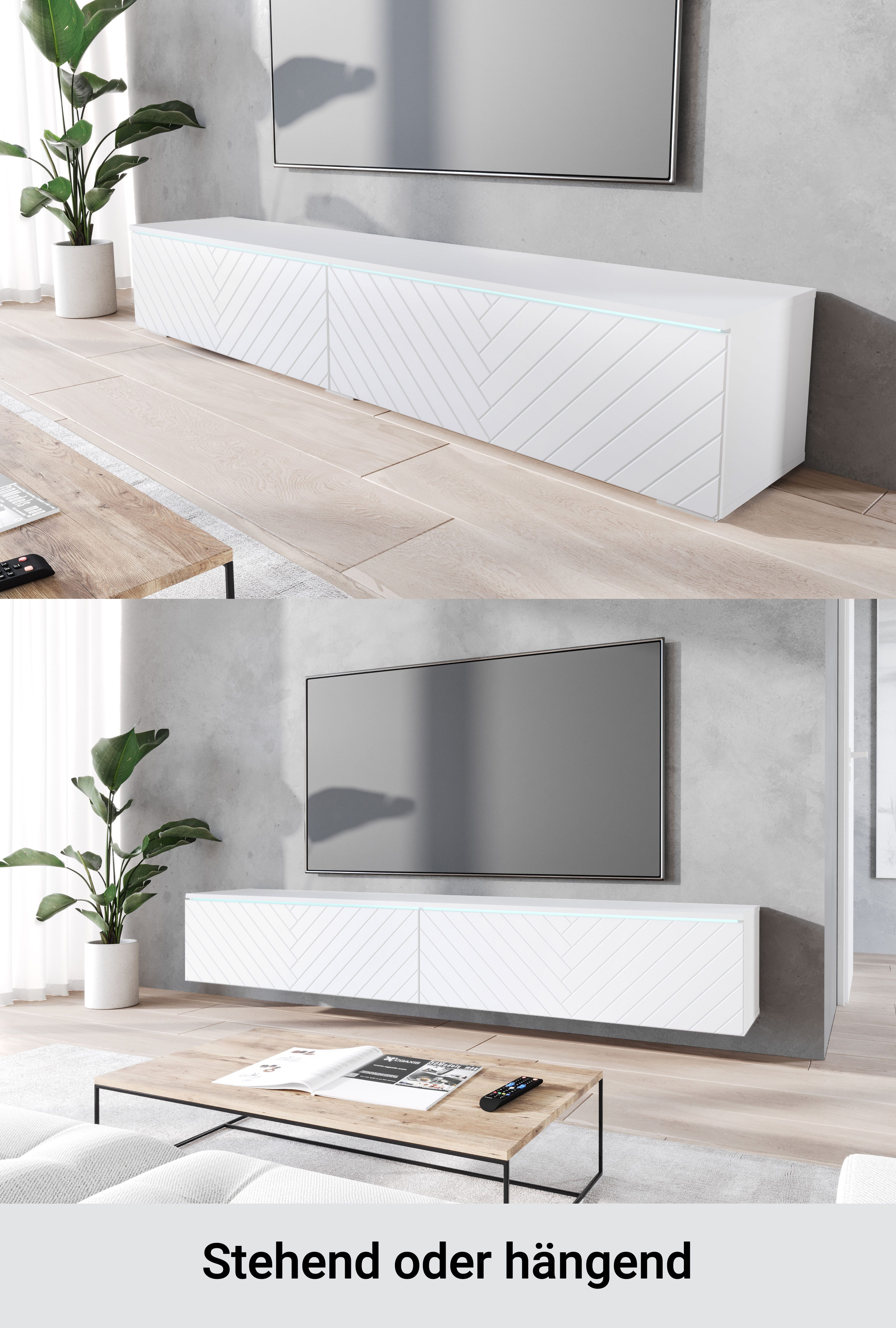 Home affaire Lowboard Vera, wahlweise mit oder ohne Beleuchtung, gefräste MDF Front mit 3D Effekt, stehend und hängend montierbar