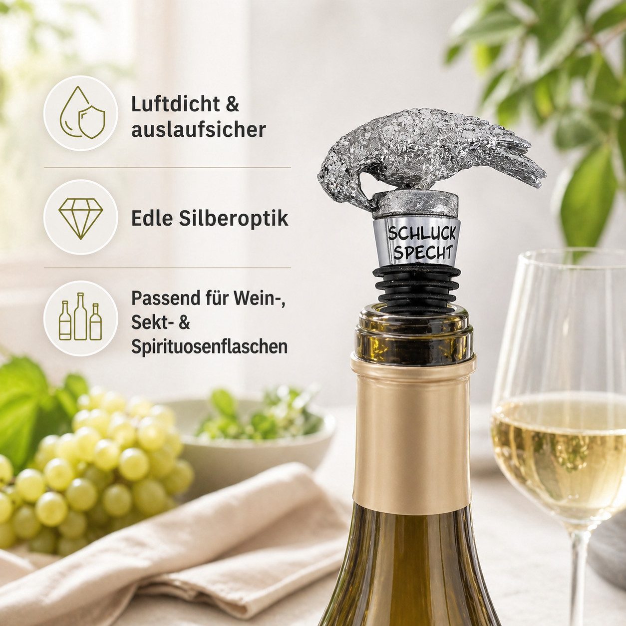 Gehlmann Flaschenverschluss Weinflaschenverschluss Specht- Silber