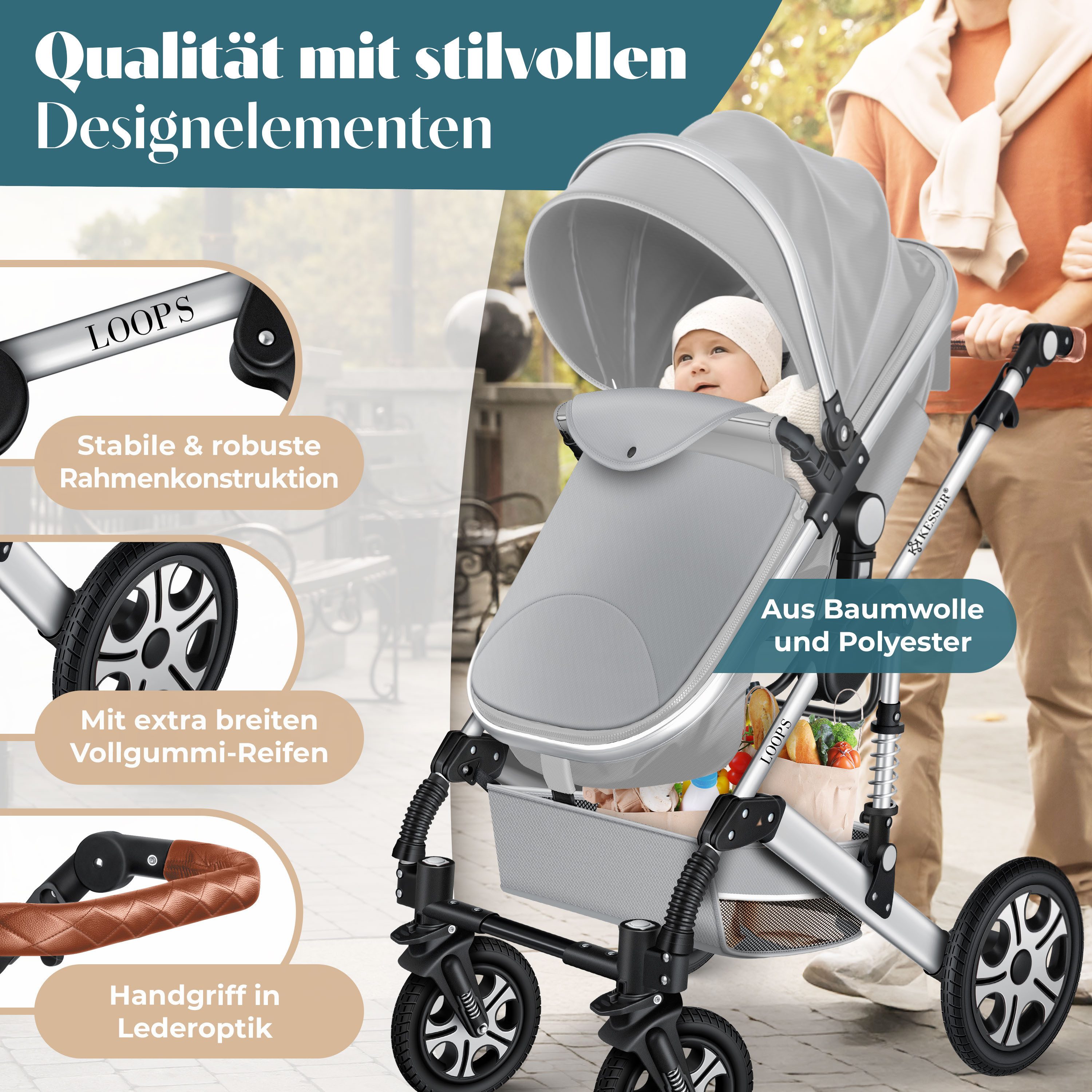 KESSER Kombi-Kinderwagen, 4in1 Loops Kinderwagen Komplettset auch als Buggy, Kinder bis 4 Jahre