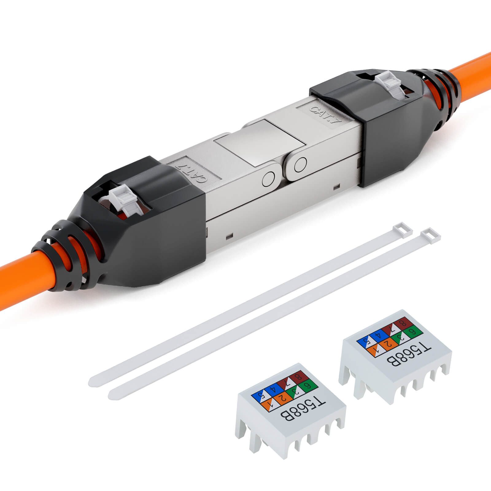 HB-DIGITAL Kabelverbinder-Sortiment LAN Kabel Verbinder CAT 7 LSA Anschluss Knickschutztülle werkzeuglos, mit 2 Befestigungsösen zum fixieren