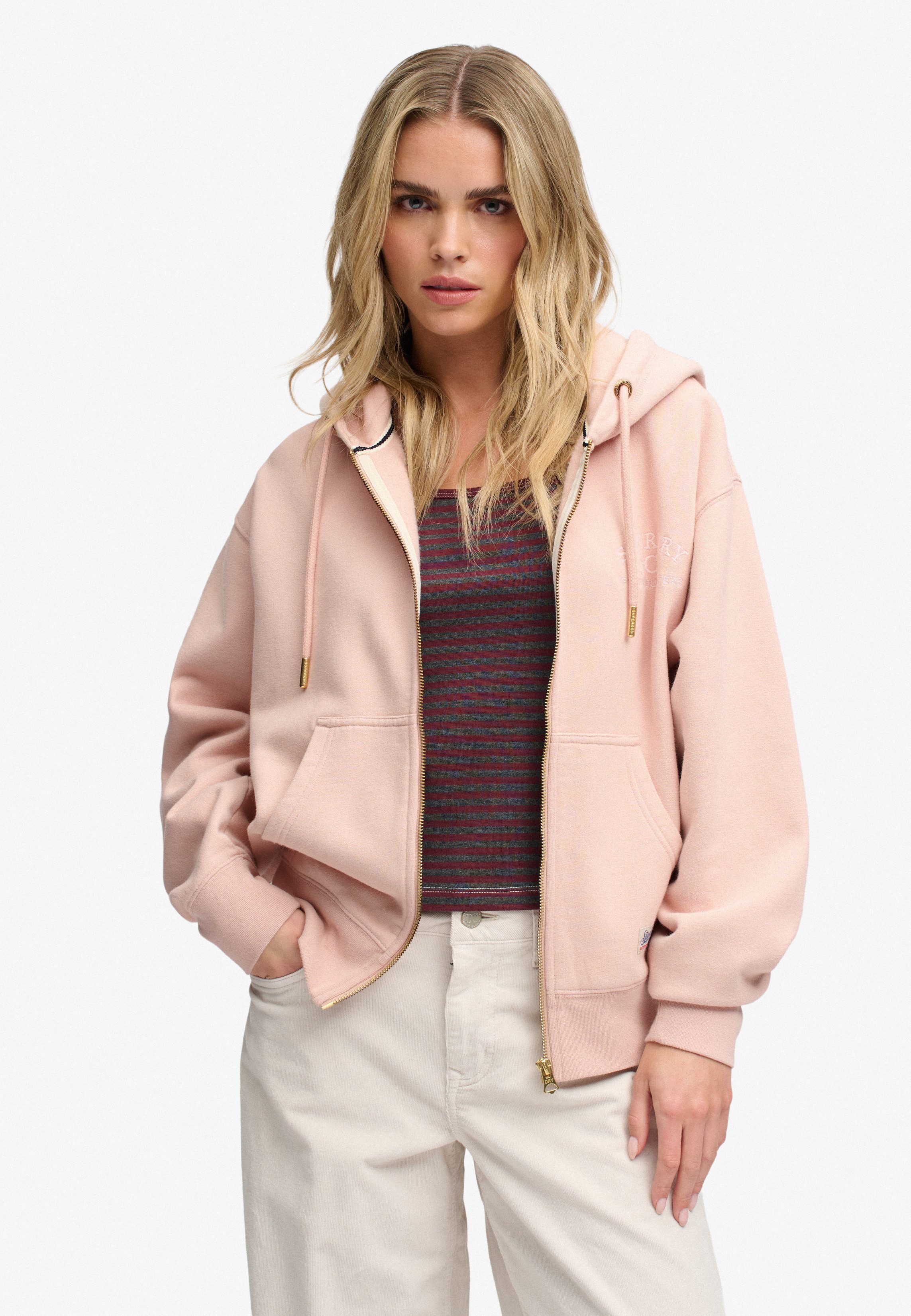 Superdry Kapuzensweatjacke LUXE CASUAL ZIPHOOD Baumwollmischung, relaxed fit