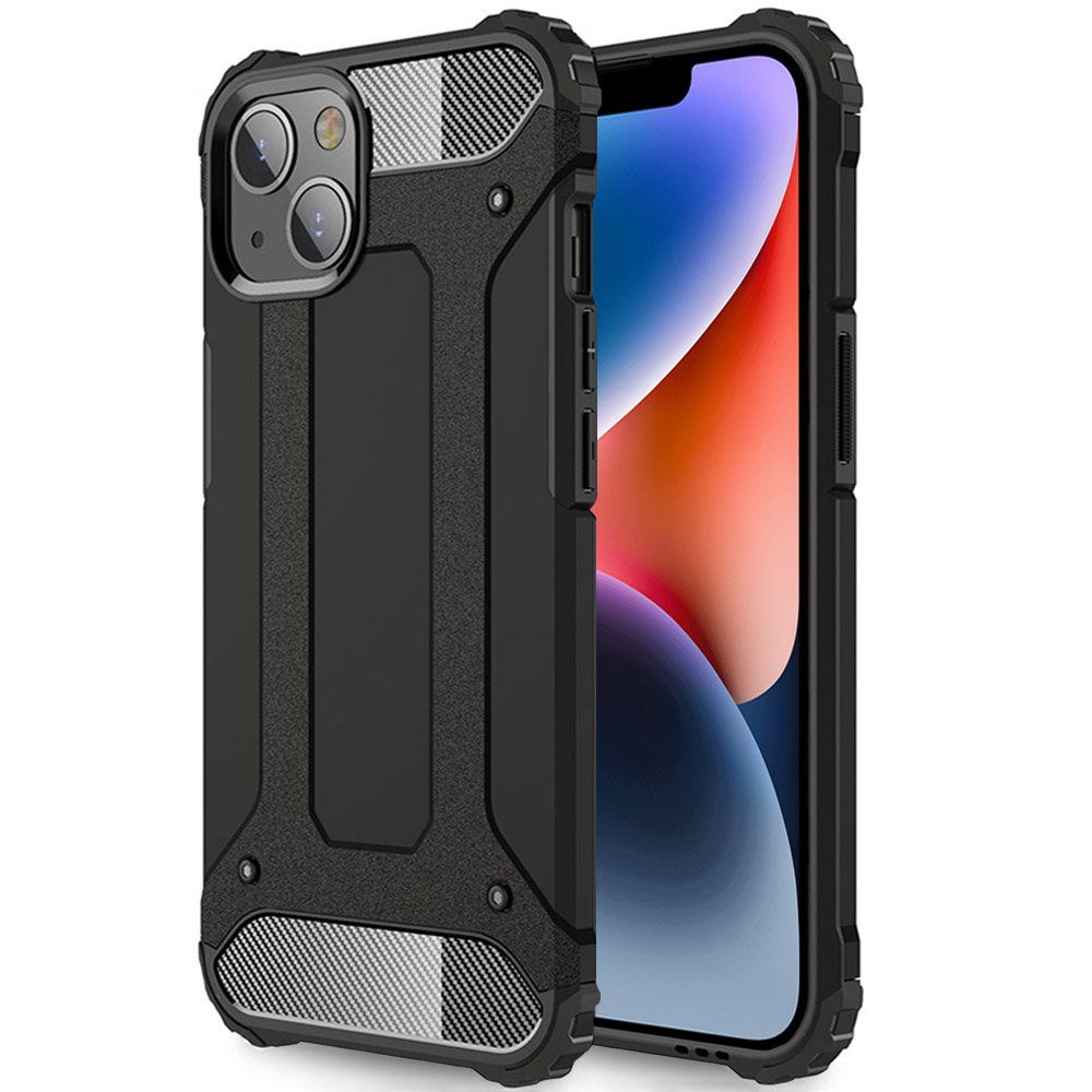 FITSU Handyhülle Outdoor Hülle für Apple iPhone 14 Plus Schwarz, Robuste Handyhülle Outdoor Case stabile Schutzhülle mit Eckenschutz