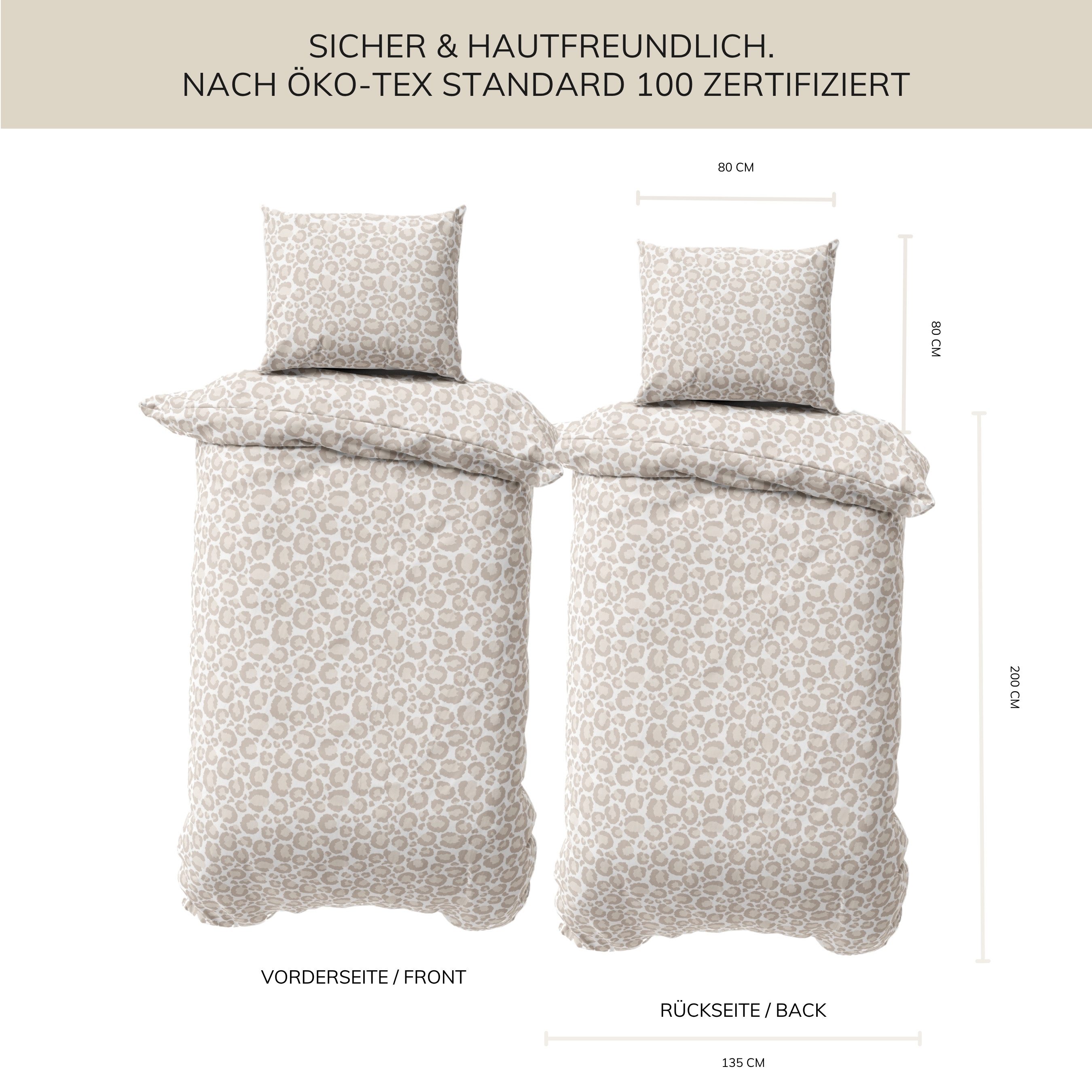 MTOnlinehandel Bettwäsche Winter in Flanell, Leo Adventure, Weiß/ Beige/ Braun • Animal, 100% Baumwolle, 2 teilig, Bettwäsche im Leo Look • jetzt in kuschelig/  – Bild 3 von 5