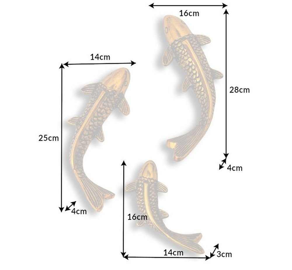 3er Karpfen Set Dekoobjekt gold Metall Maritime LebensWohnArt Wanddeko 25cm Fische Koi