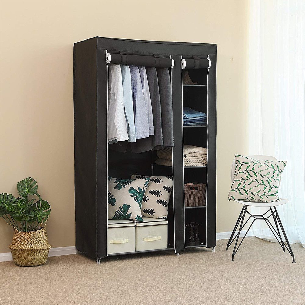 JEOBEST Stoffschrank Kleiderschrank, Stoffschrank, faltbare Garderobe mit Kleiderstangen mit Kleiderstange, Reißverschluss & Ablagen – Bild 4 von 5