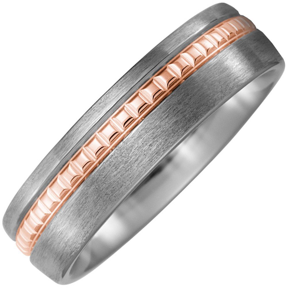 Schmuck Krone Fingerring Ring Titanring Partnerring aus Titan mattiert Goldstreifen aus 750 Gold Rotgold, Gold 750