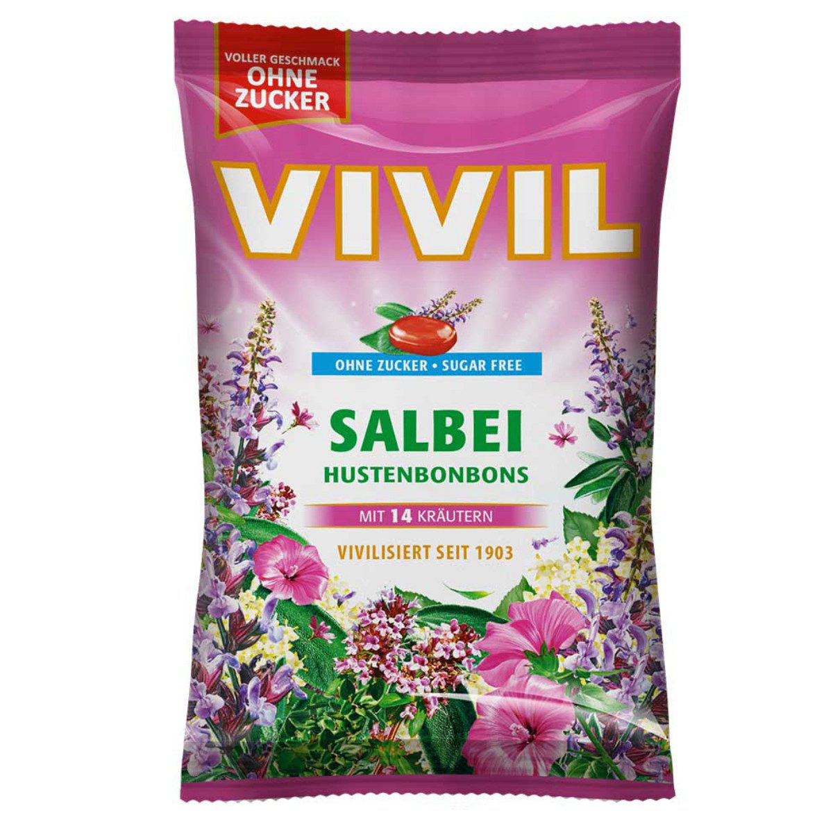 VIVIL Süßigkeit, Vivil Salbei Hustenbonbons ohne Zucker mild mit 14 Kräutern 120g