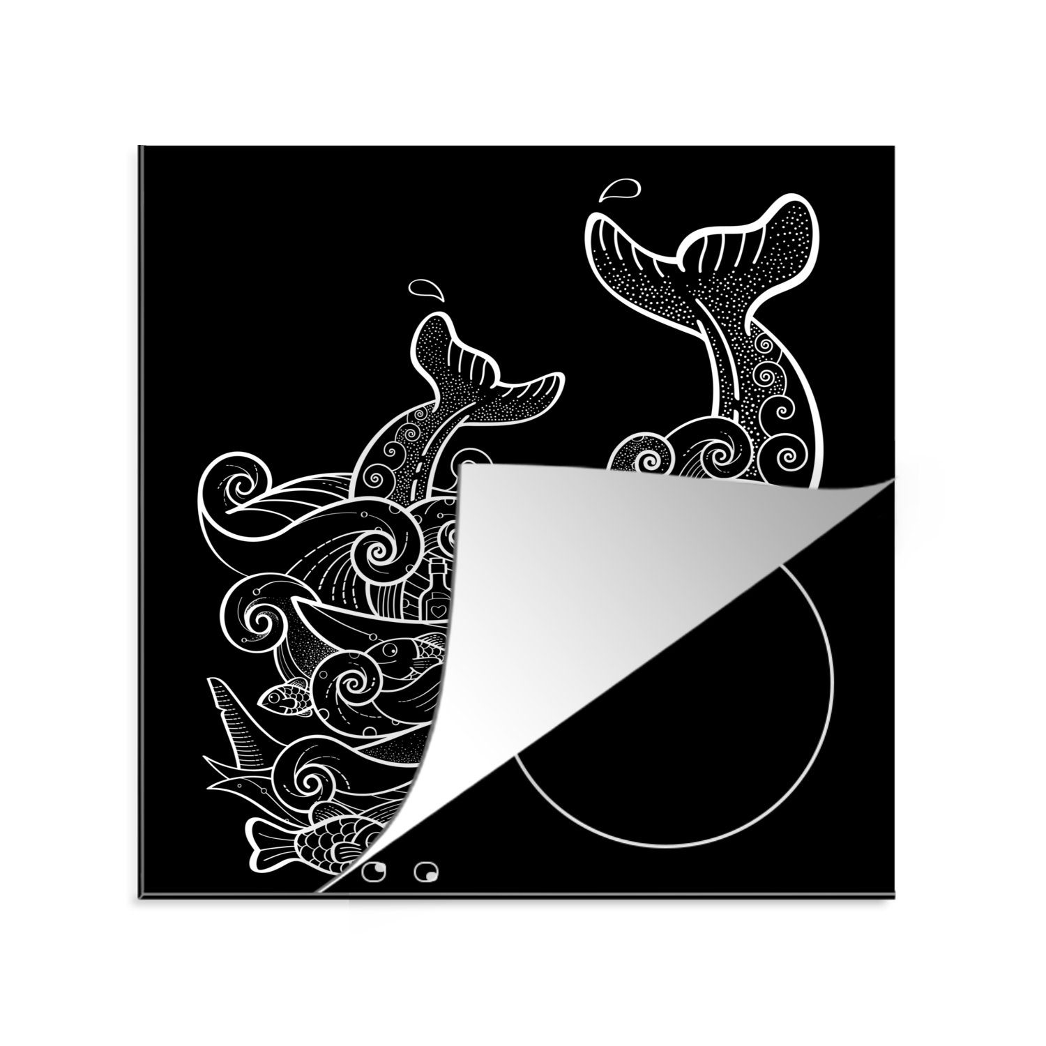 MuchoWow Herdblende-/Abdeckplatte Anmutige Illustration von Walen im Meer, Vinyl, (1 tlg), 78x78 cm, Ceranfeldabdeckung, Arbeitsplatte für küche