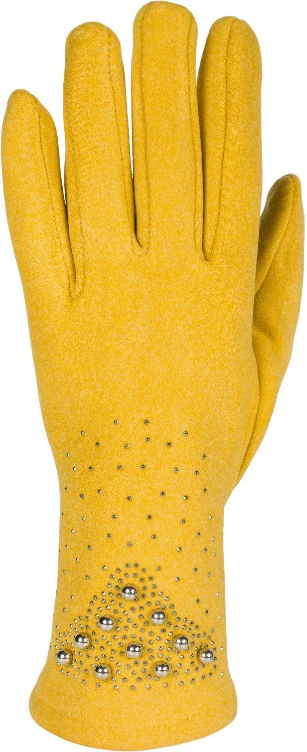 Strass Senf Perlen mit Handschuhe Fleecehandschuhe und styleBREAKER Touchscreen