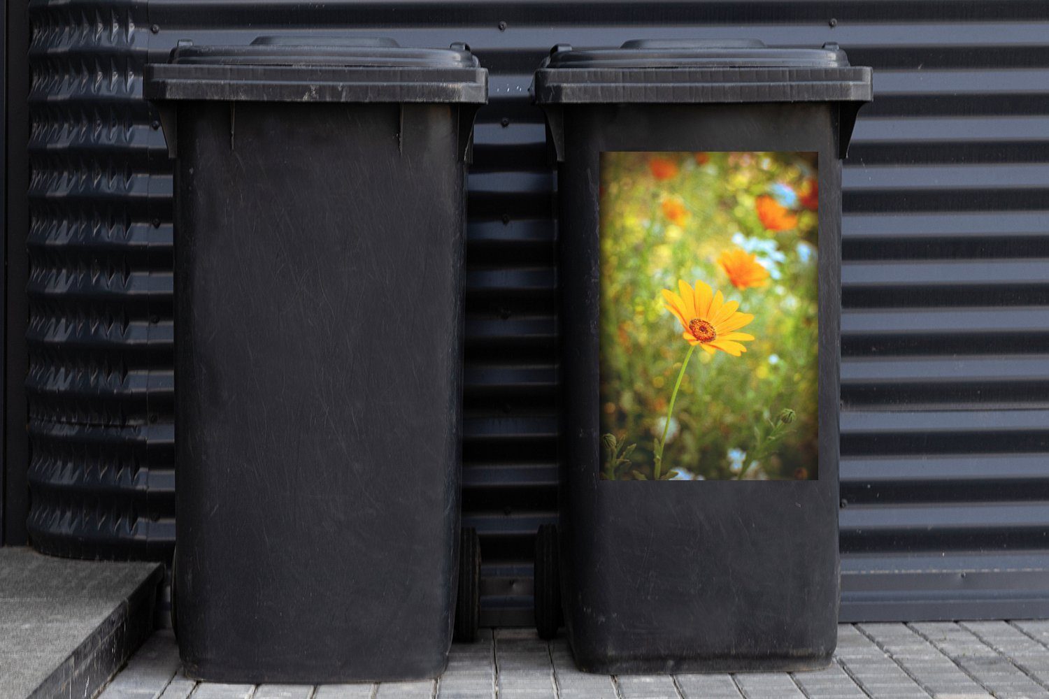 Mülleimer-aufkleber, aus (1 Wandsticker Ringelblume Container, der MuchoWow Nähe Abfalbehälter Mülltonne, St), Sticker,