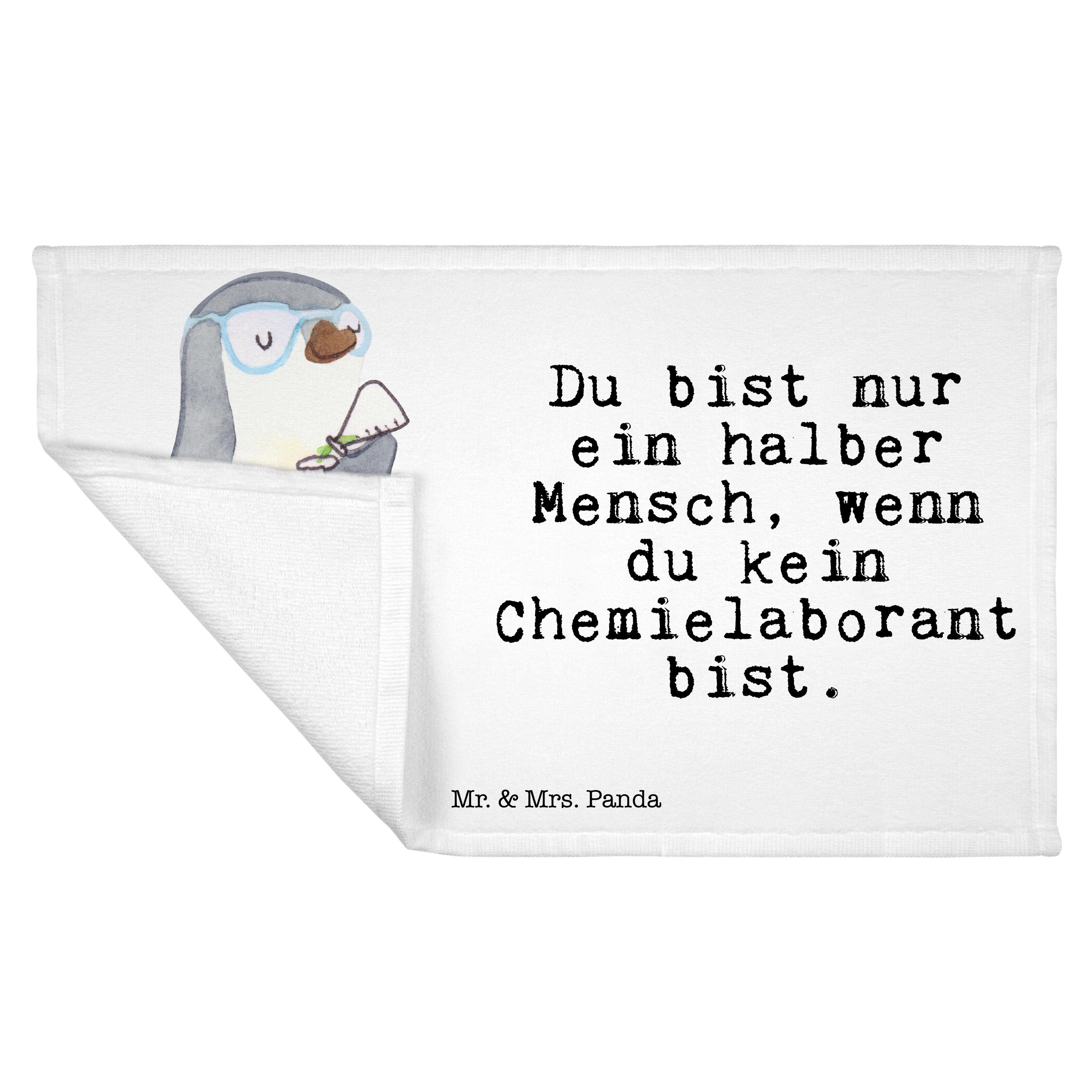 Frottier, Geschenk, Weiß & Kinder - Handtuch, - Mrs. Panda Herz Handtuch (1-St) Chemielaborant mit Mr.