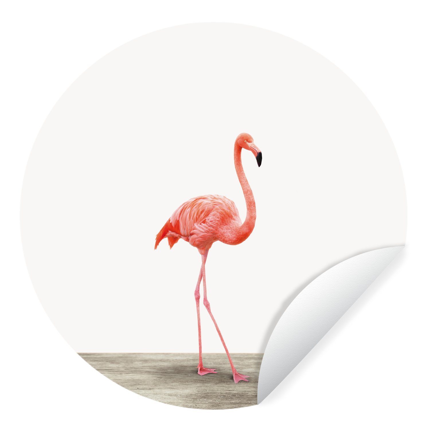 MuchoWow Wandsticker Tiere - Flamingo - Rosa (1 St), Tapetenkreis für Kinderzimmer, Tapetenaufkleber, Rund, Wohnzimmer