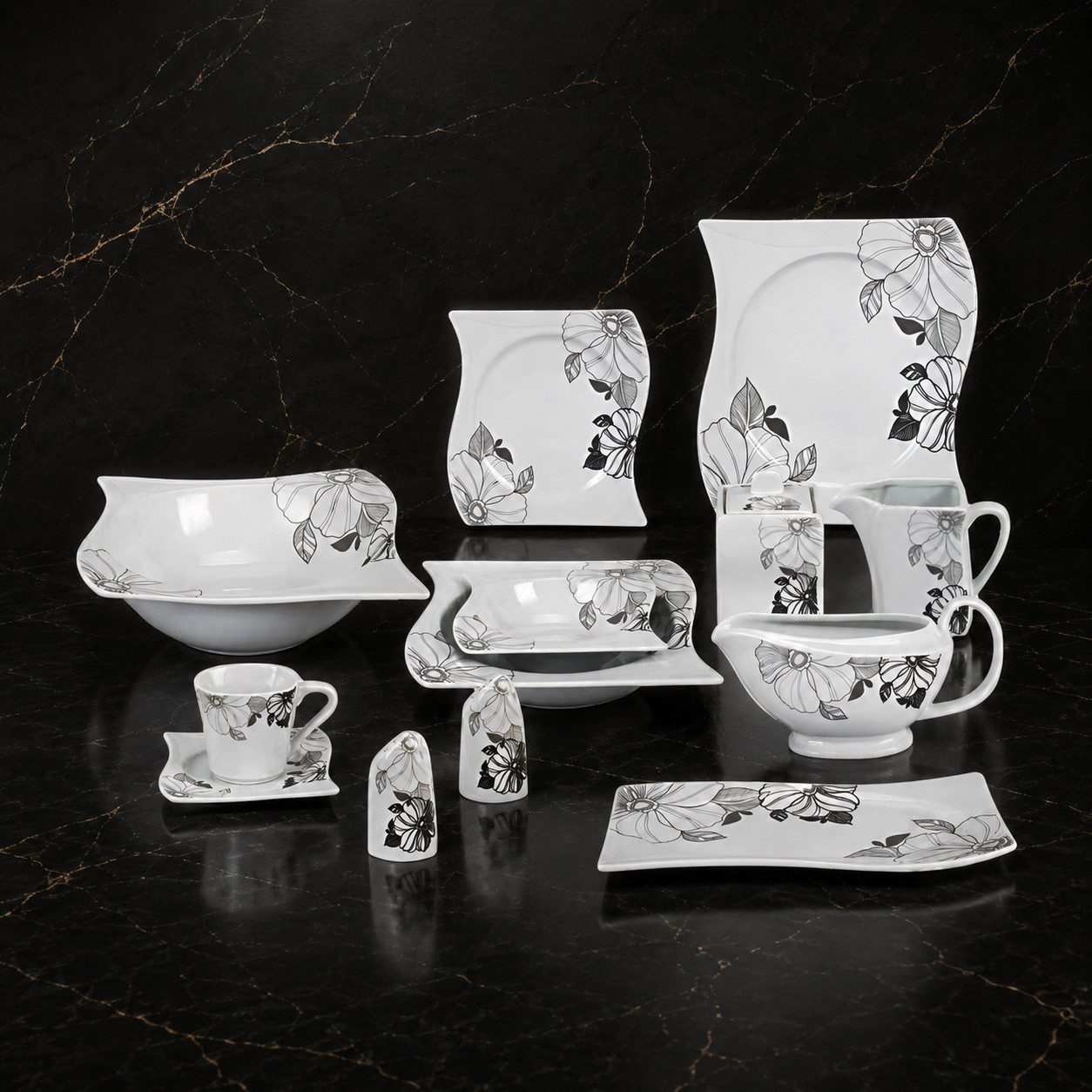 Tullip Kombiservice (43-tlg), 6 Personen, Geschirr-Set, Tafelservice, Kaffeeservice, Designed in Germany