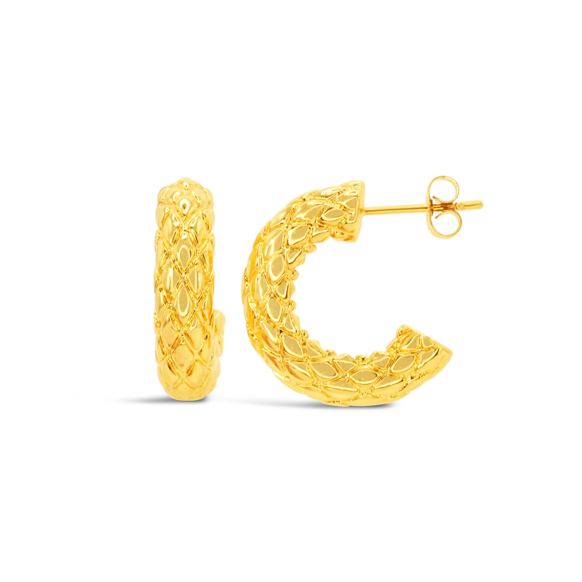 Halb-Creolen mit Blattprägung FRENCH KISS 18K-doppelt vergoldet