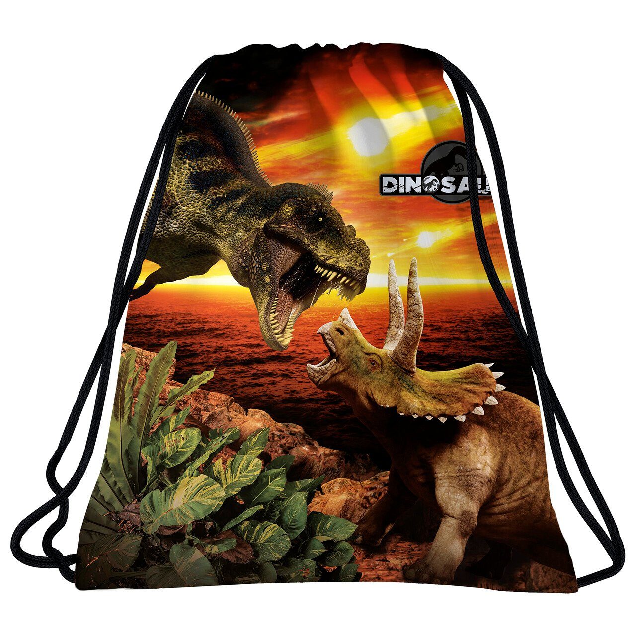 DERFORM Turnbeutel Dinosaurier T Rex Kinder Sportbeutel Rucksack Sporttasche Dino, Giganotosaurus