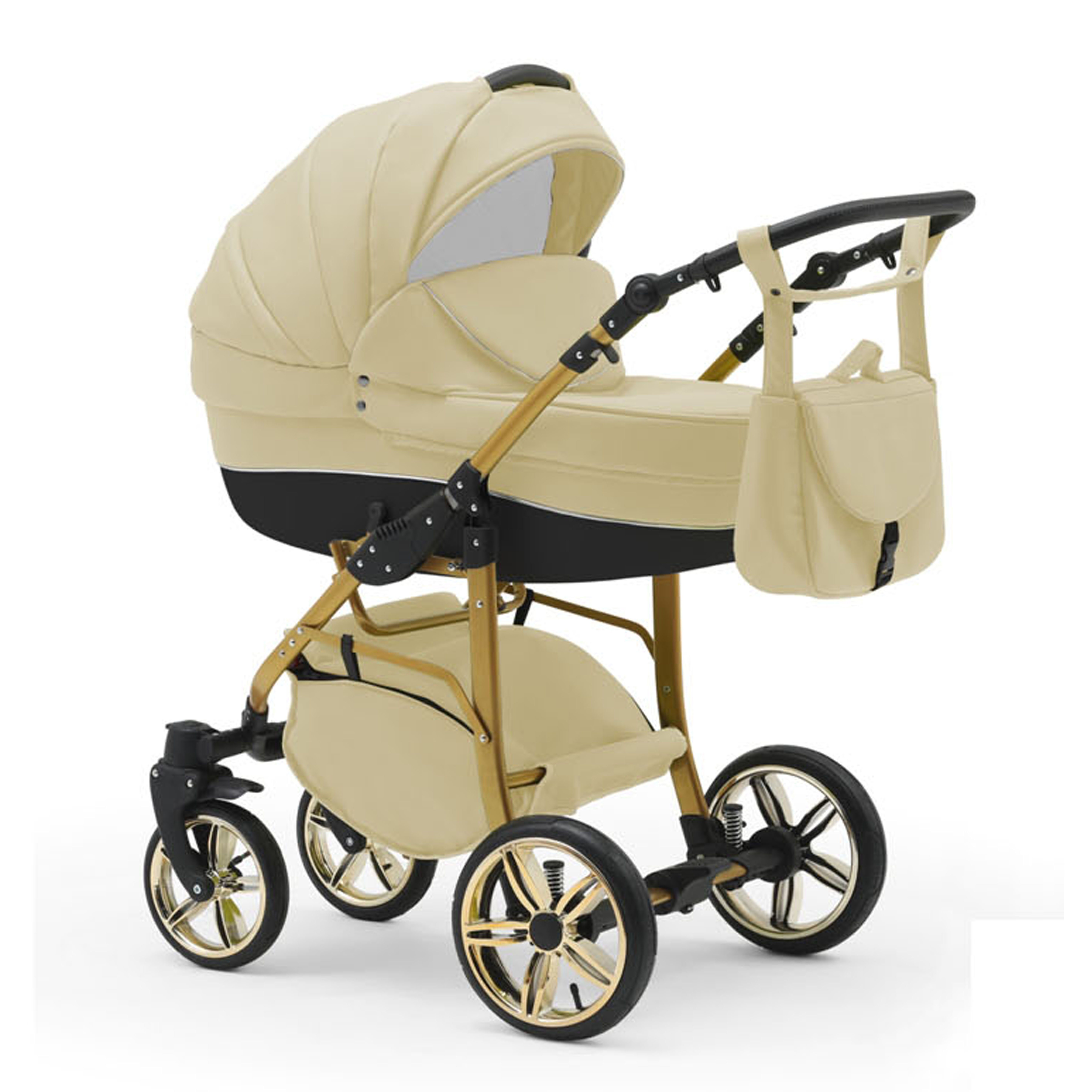 babies-on-wheels Kombi-Kinderwagen 2 in 1 Kinderwagen-Set Cosmo ECO Gold - 13 Teile - in 46 Farben Beige