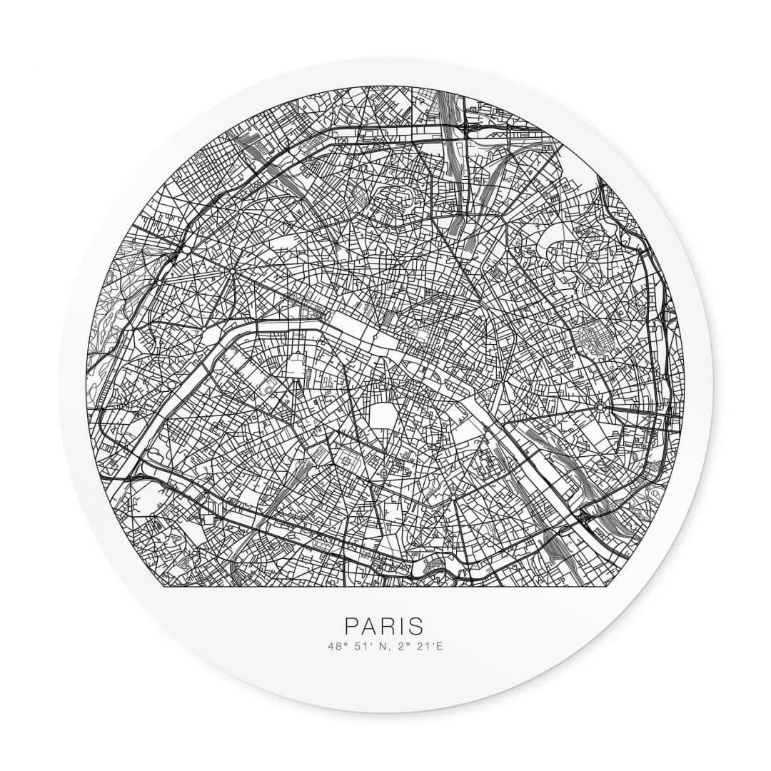 K&L Wall Art Poster Wandbild Poster Rund Küche Minimalistische Heimat Stadtplan  Paris, Wohnzimmer Illustration modern