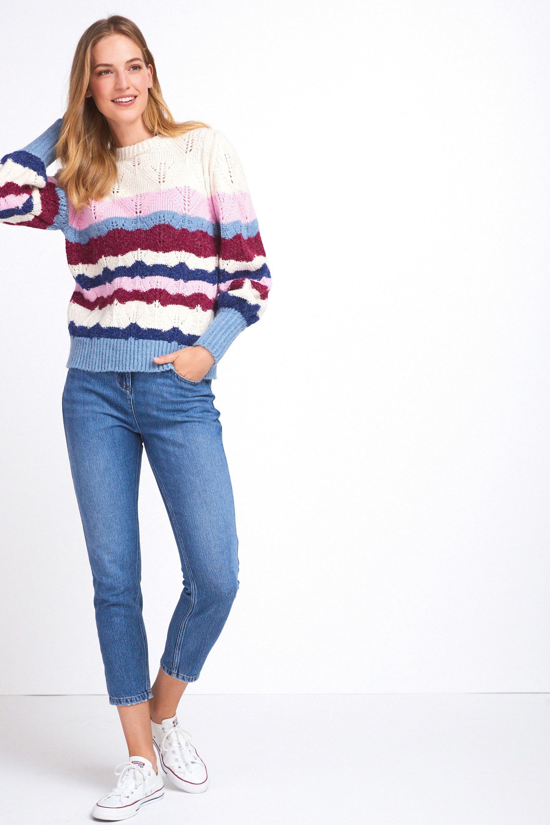 Damen Pullover Next Strickpullover Pointelle-Pullover mit weiten Ärmeln