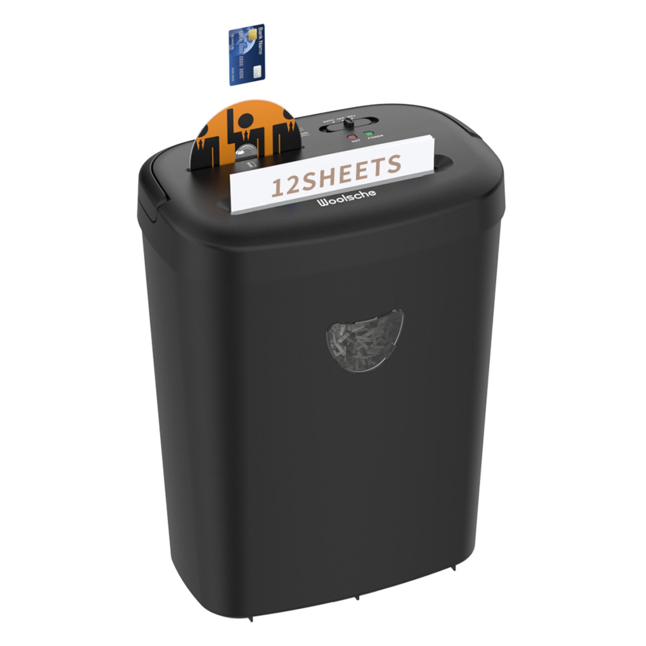 autolock Aktenvernichter leiser Aktenvernichter mit kreuzschnitt für 12 Blatt, 24 Liter, für Papier, SD-Karten und andere Speicherkarten, Zuhause und Büro