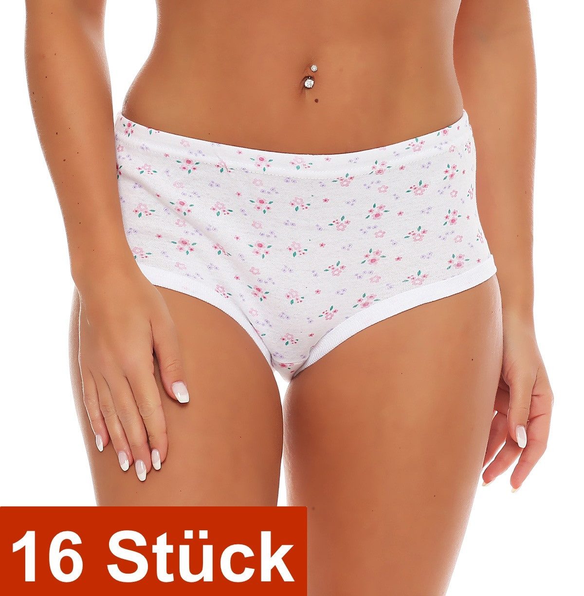 Cocain underwear Taillenslip Damen Taillen Slip geblümt weiss Baumwolle (Spar-Pack, 16-St) 100% Baumwolle - ohne Seitennähte