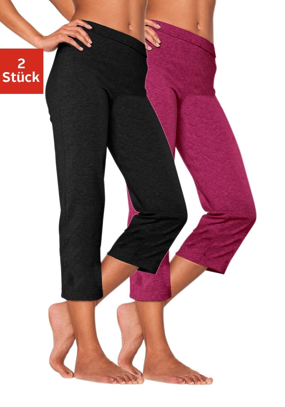 vivance active Caprihose (2er-Pack) mit Gummibund, Loungewear schwarz, himbeere