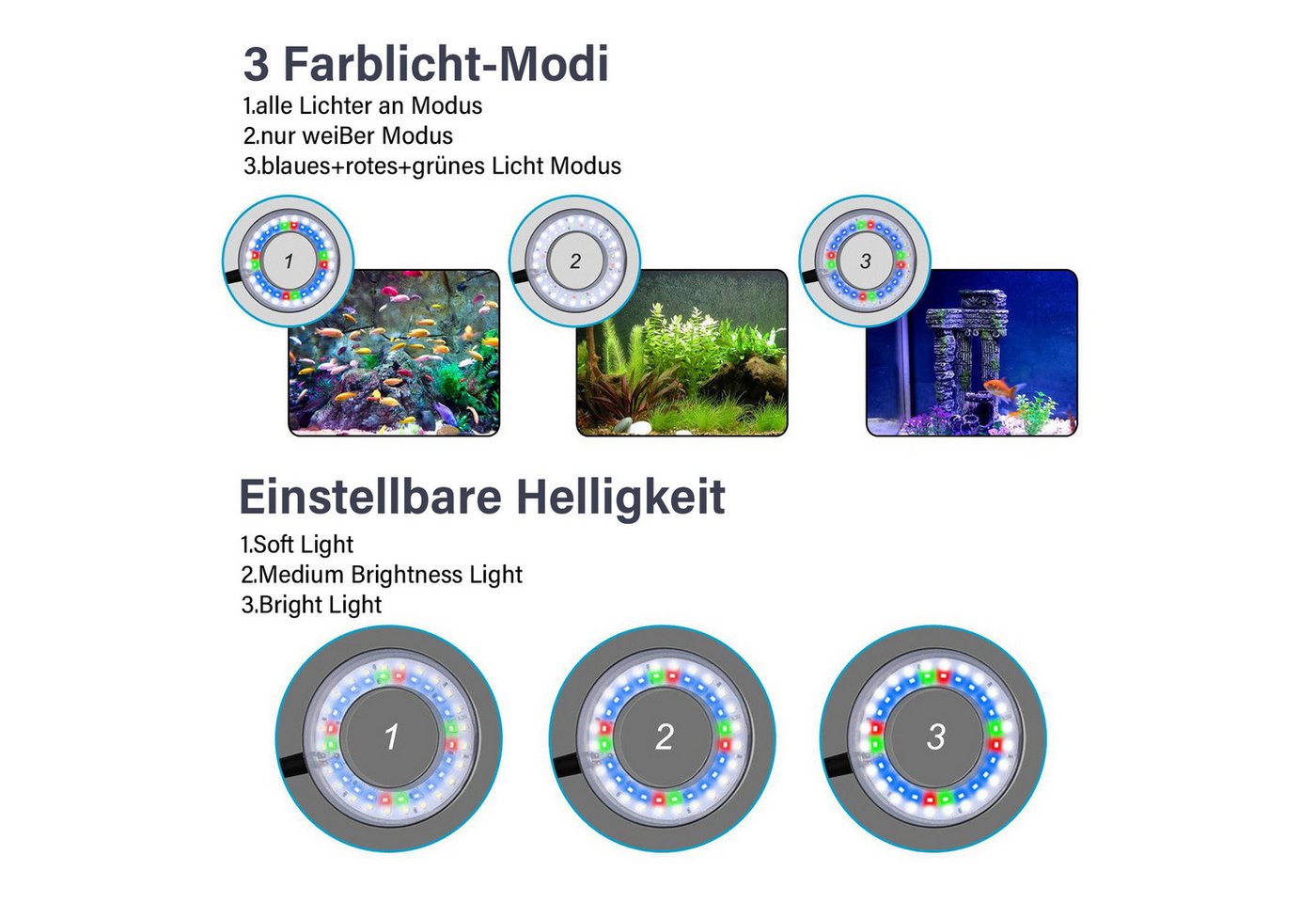 Thumbnail - RWEUOQ LED Aquariumleuchte Aquarium Lampe Dimmbare Aquariumbeleuchtung Clip-on Fisch Tank Licht, Aquarium Licht 8W mit 3...