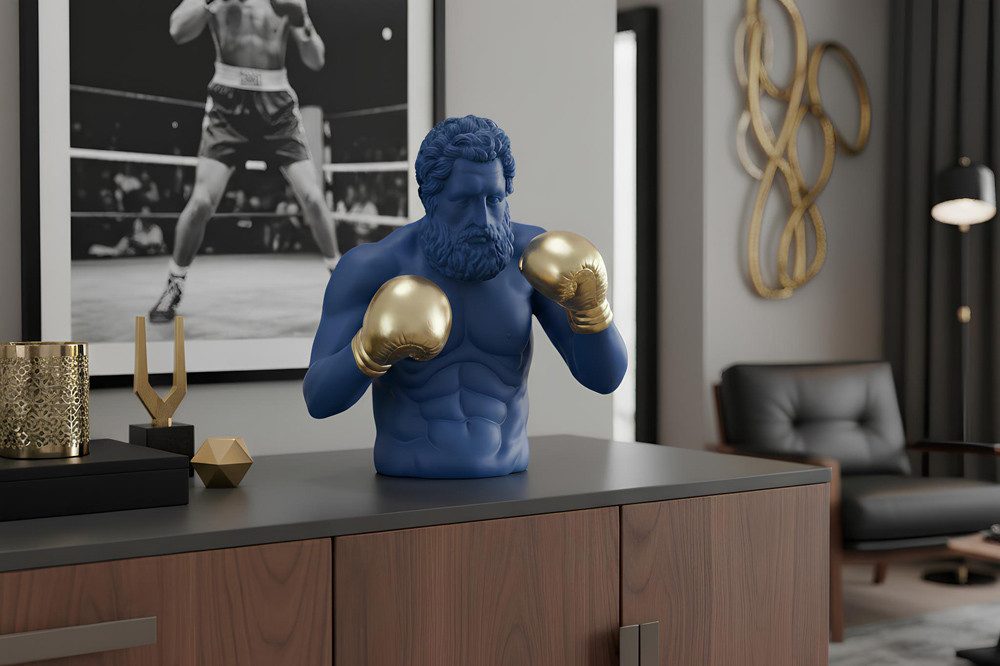 riess-ambiente Dekofigur BOXER 50cm blau/gold - Skulptur, einzigartig, handgefertigt, urban (Einzelartikel, 1 St), Moderne Skulptur - ideal als dekorativer Akzent auf Sideboard & Regal