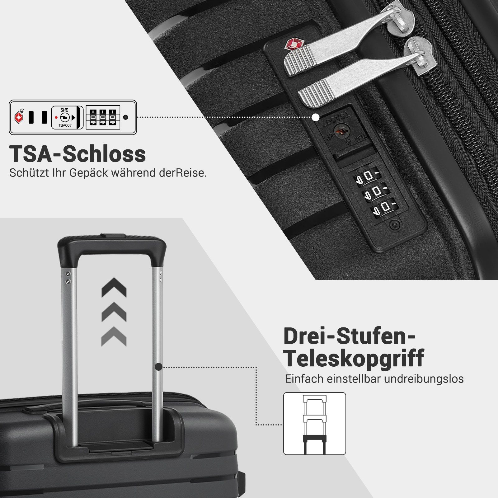 KONO Koffer Hardschale-Kabinentrolley aus Kratzfestem PP mit Becherhalter