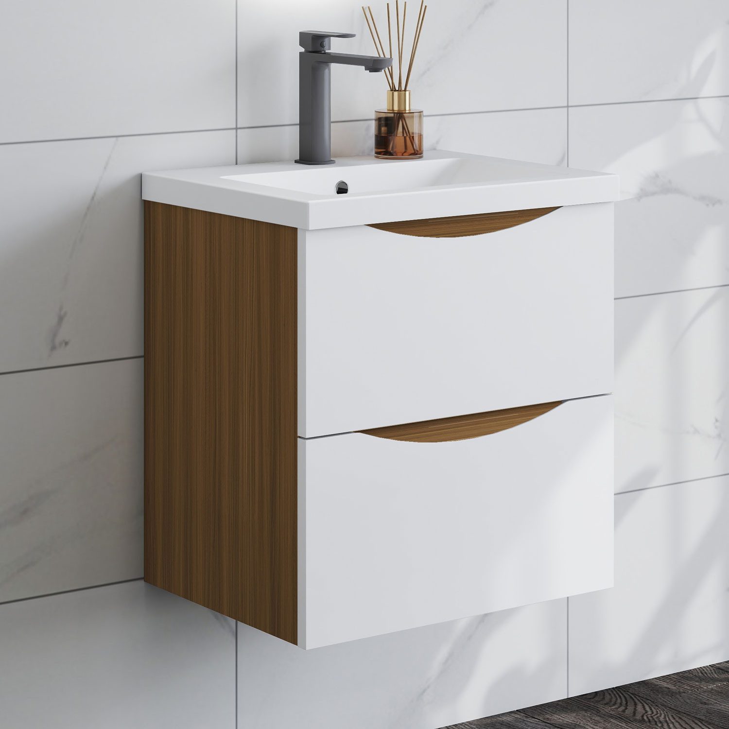 duschspa Waschtisch Waschbecken mit Unterschrank Waschtischunterschrank Smiley, Badmöbel in Breite 50/60/80/90/100 cm
