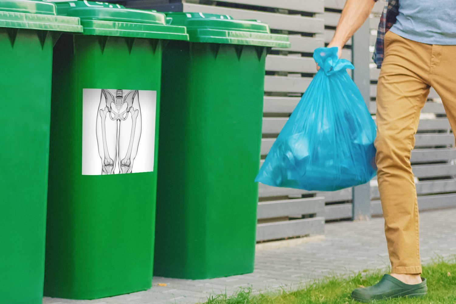 Skelett menschliches St), MuchoWow (1 Sticker, Abfalbehälter Container, Ein Mülleimer-aufkleber, Mülltonne, Wandsticker
