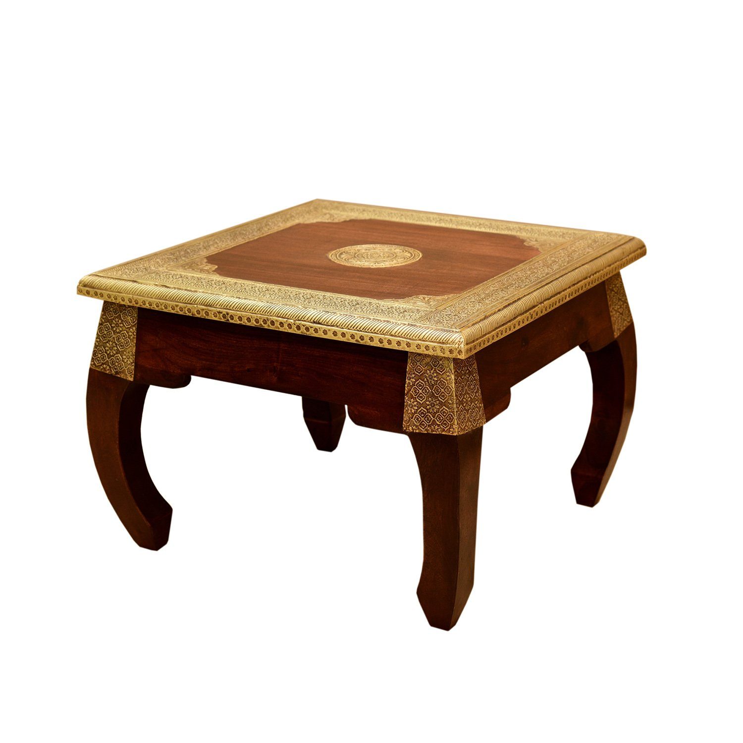 Casa Moro Opiumtisch Couchtisch Beistelltisch Massivholz Messing 38 x 38 cm (Sofatisch Lounge Tisch, 1-St., Sofatisch aus Massivholz & Messing), Boho Chic Couchtisch in Braun Gold MT2241