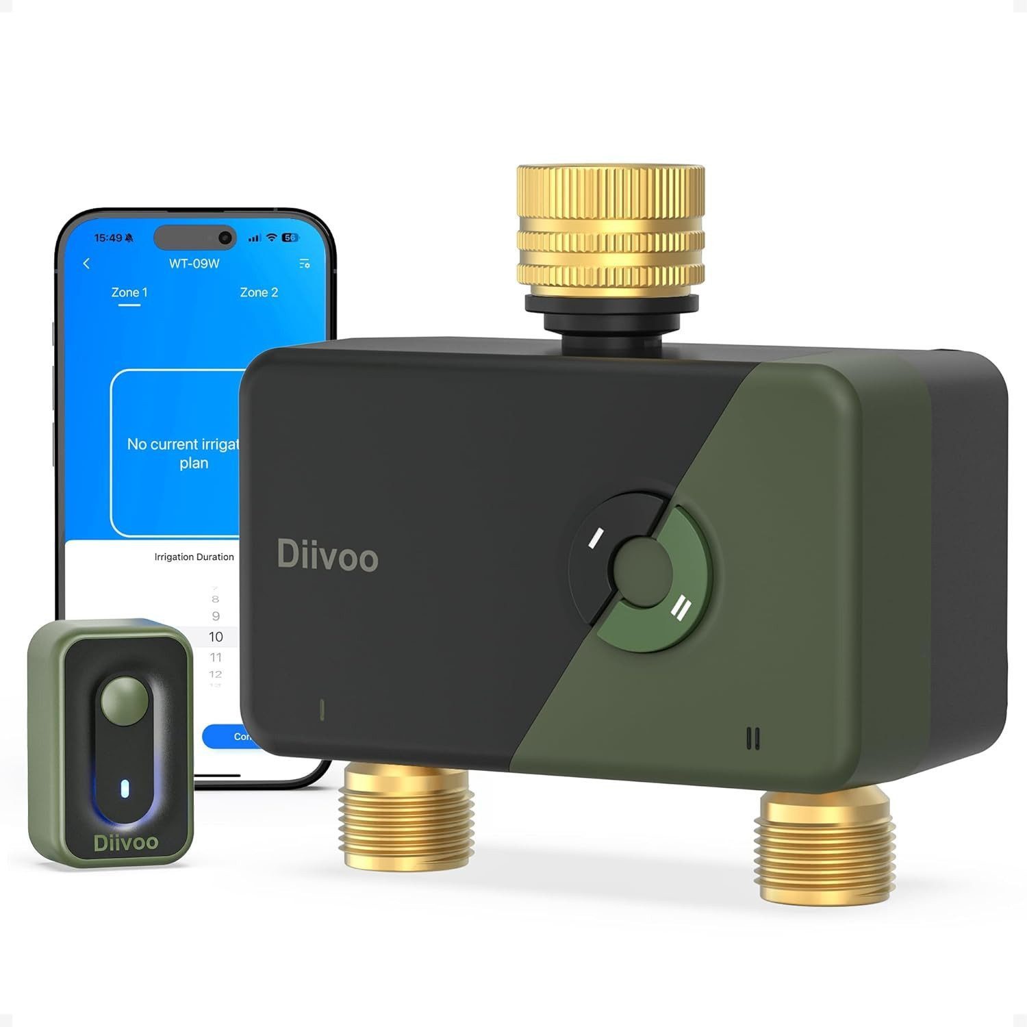 Diivoo Bewässerungssystem Bewässerungscomputer 4 Ausgänge WLAN mit Messingeinlass mit WLAN, APP