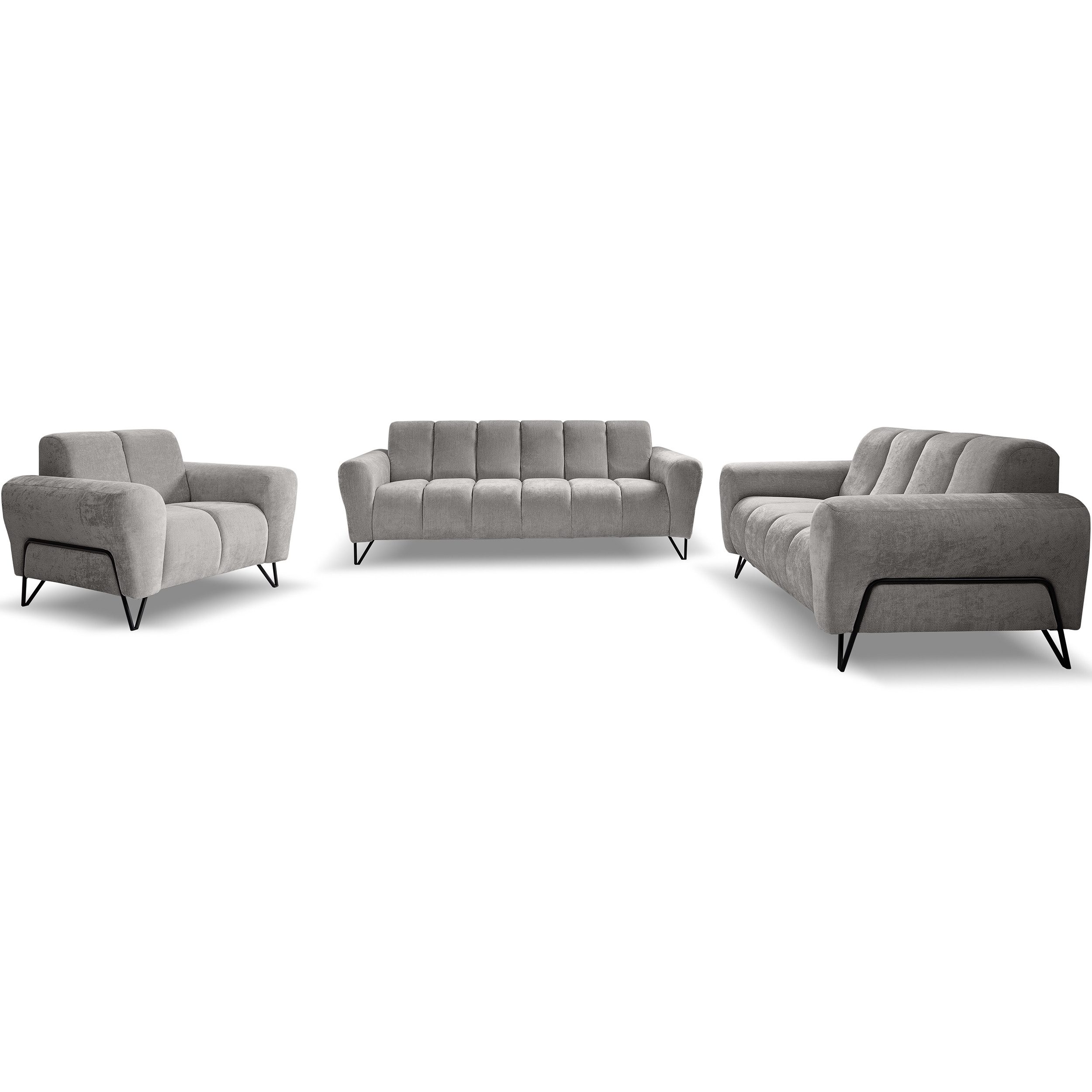 Beautysofa Polstergarnitur mit Metallbeine in schwarzer VOLARE, 3-Sitzer So günstig online kaufen