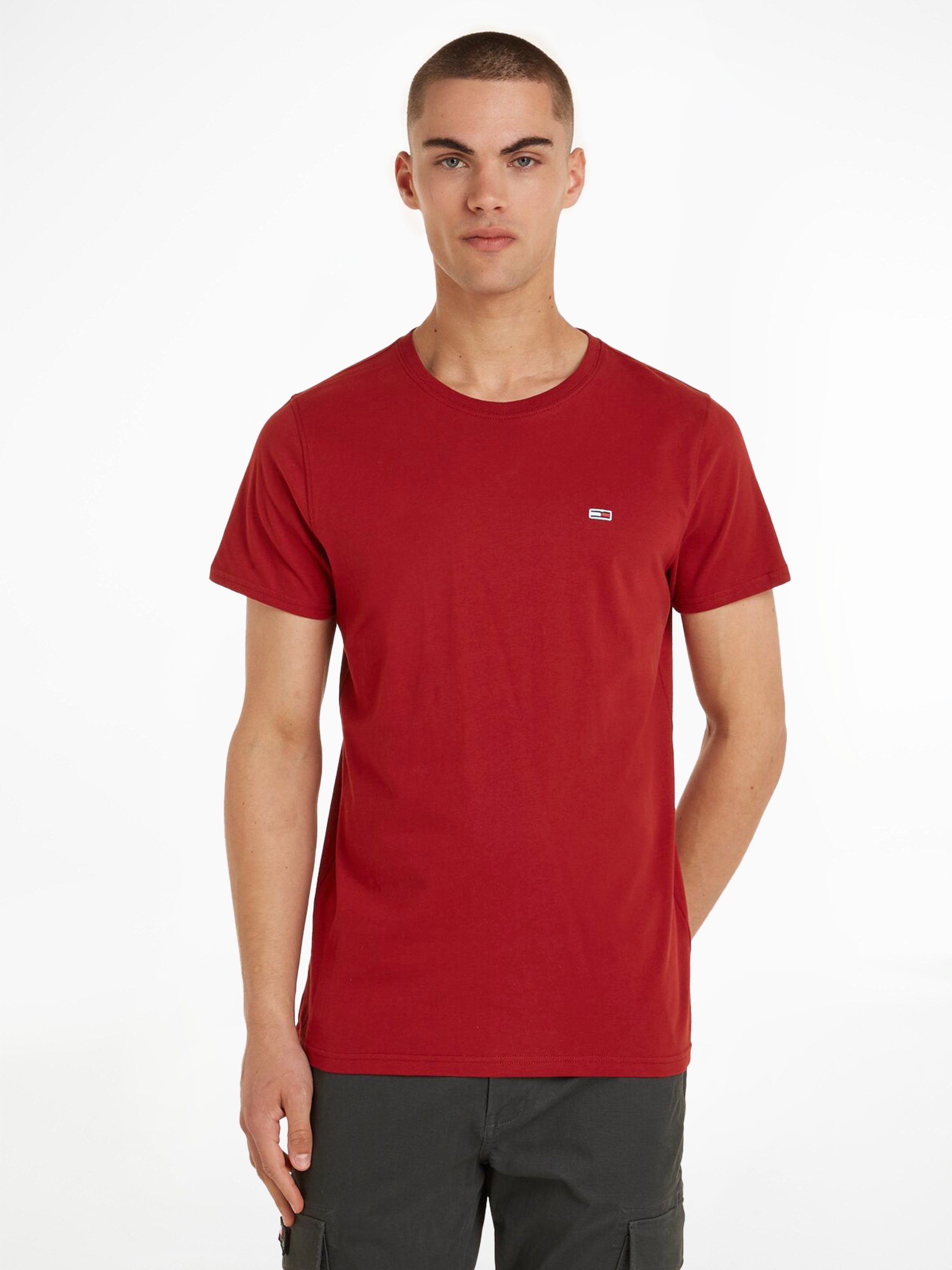 Tommy Jeans T-Shirt (Packung, Brust der 2-tlg., TEE schwarz/rot auf TJM JERSEY SLIM Markenlogo 2PACK 2er-Pack) mit