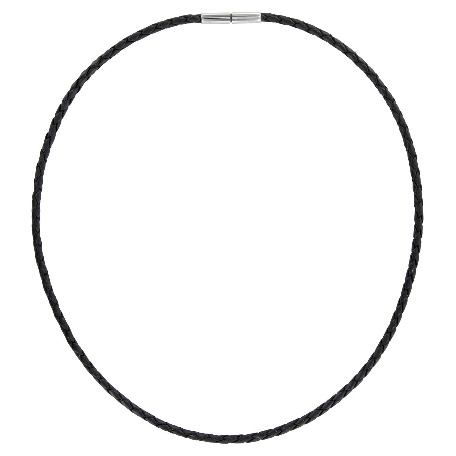 Auroris Lederband geflochten 3mm schwarz Echtleder Kette (mit Edelstahl Tunnel-Drehverschluss), Made in Germany