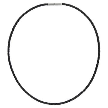 Auroris Lederband Echtleder Kette geflochten schwarz 3mm mit Tunnel-Drehverschluss aus Edelstahl, Made in Germany