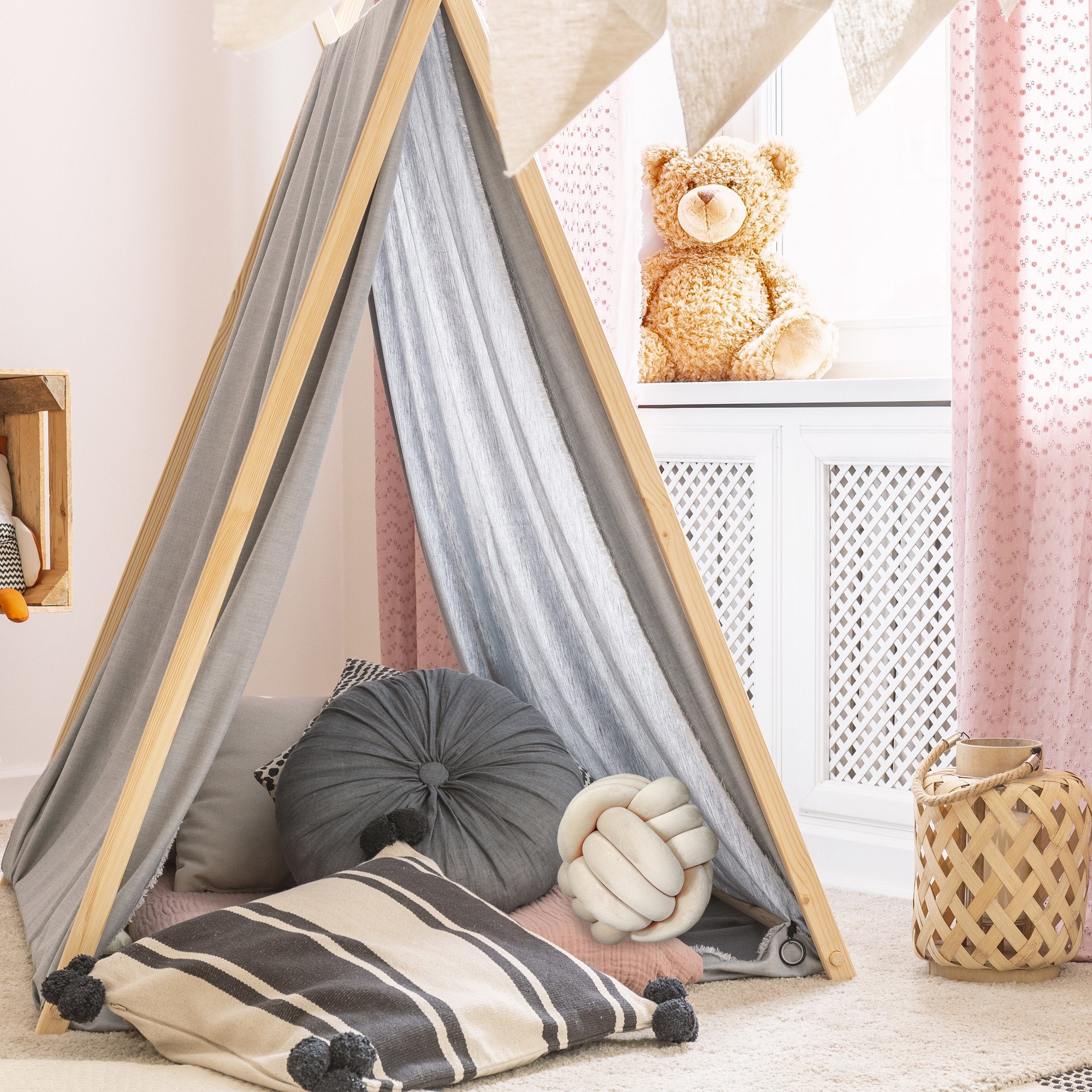 relaxdays Dekokissen Knotenkissen, Rosa – Bild 5 von 5