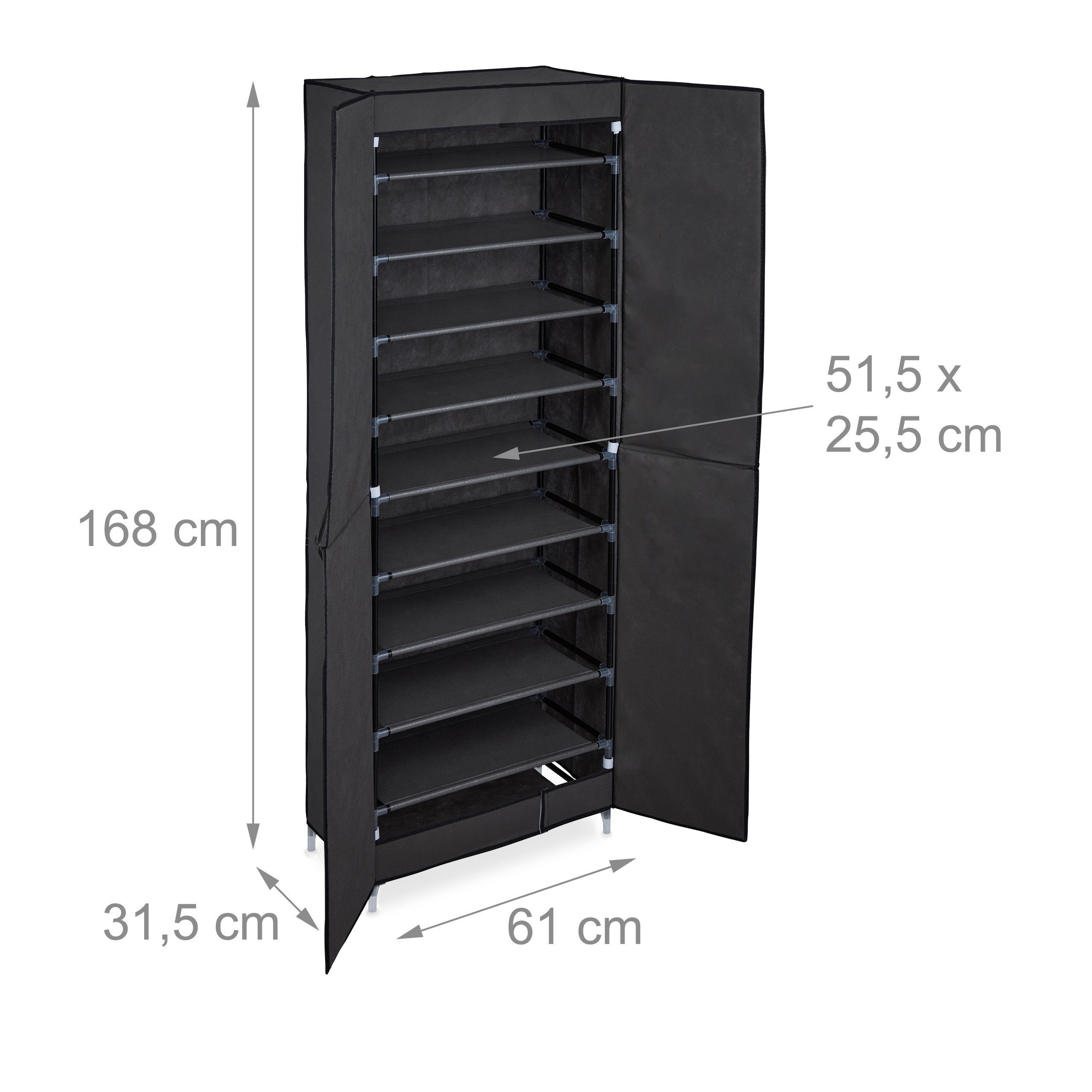 relaxdays Stoffschrank Schuhschrank Stoff 30 Paar Schuhe (1-St) Anthrazit – Bild 4 von 5