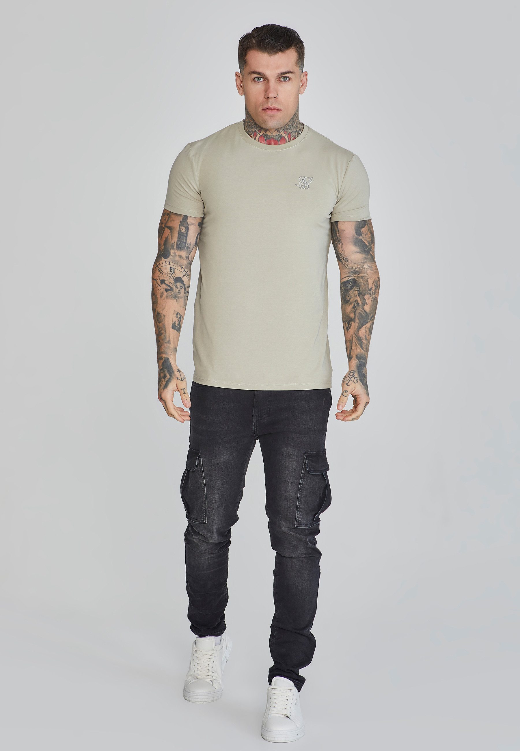 Siksilk T-Shirt SikSilk Herren Graues Muscle Fit T-Shirt günstig online kaufen